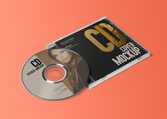 Free Stylish CD Jewel Case & Label Sticker Mockup