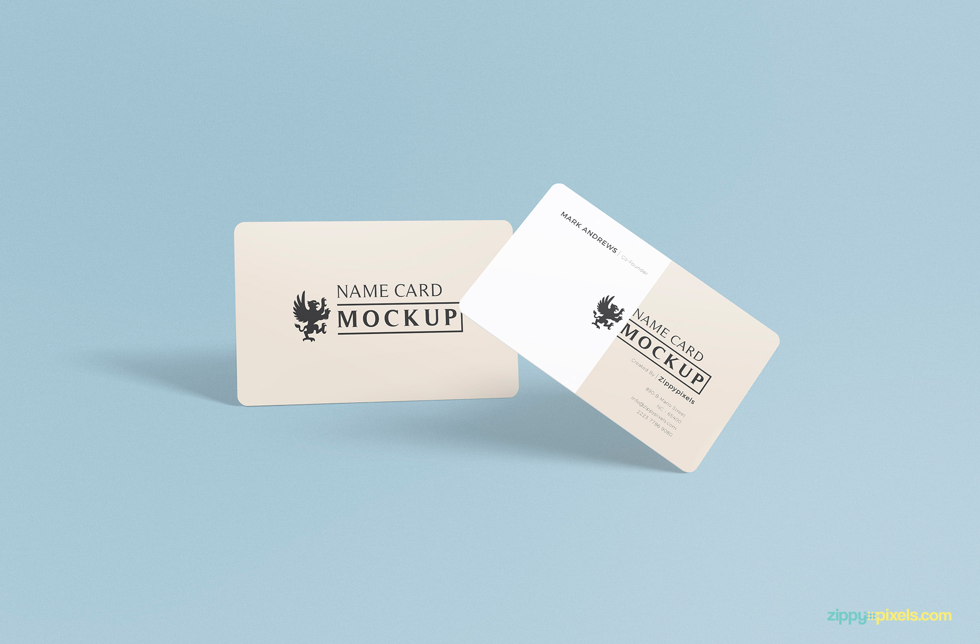 back side and front side of free name card mockup psd