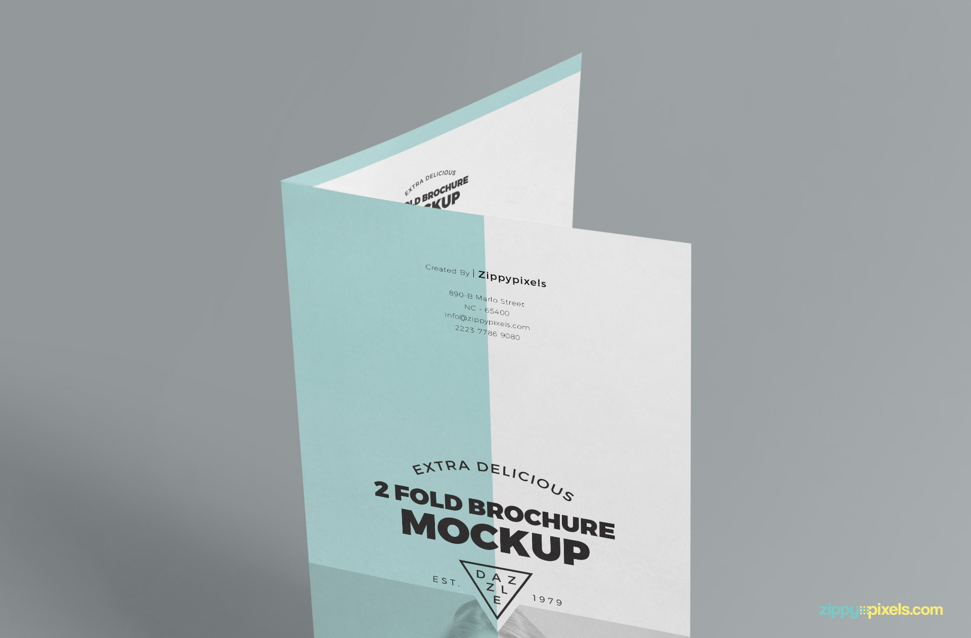 image displaying the focused upper part view of free 2 fold brochure mockup