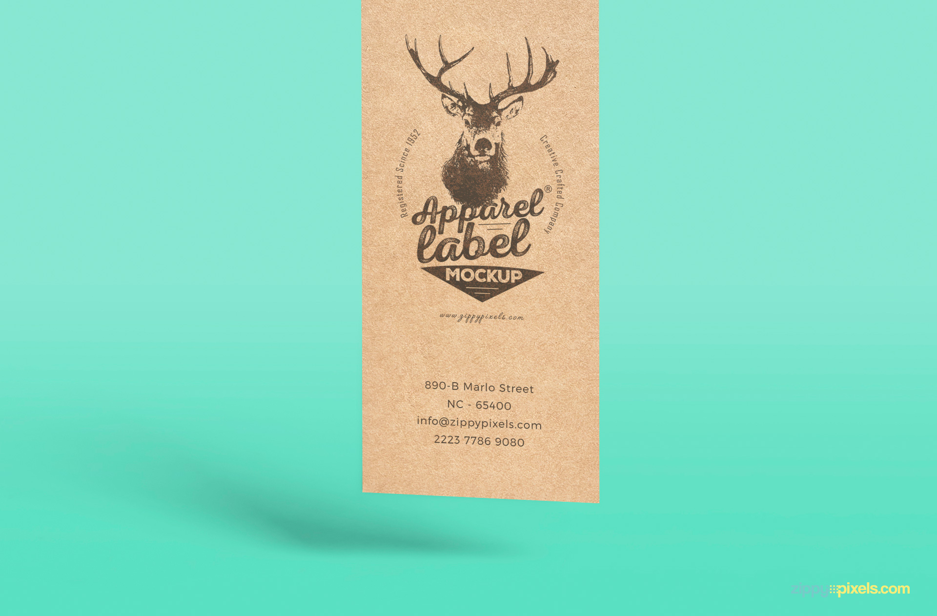 free clothing label mockup with changeable background color and adjustable shadows