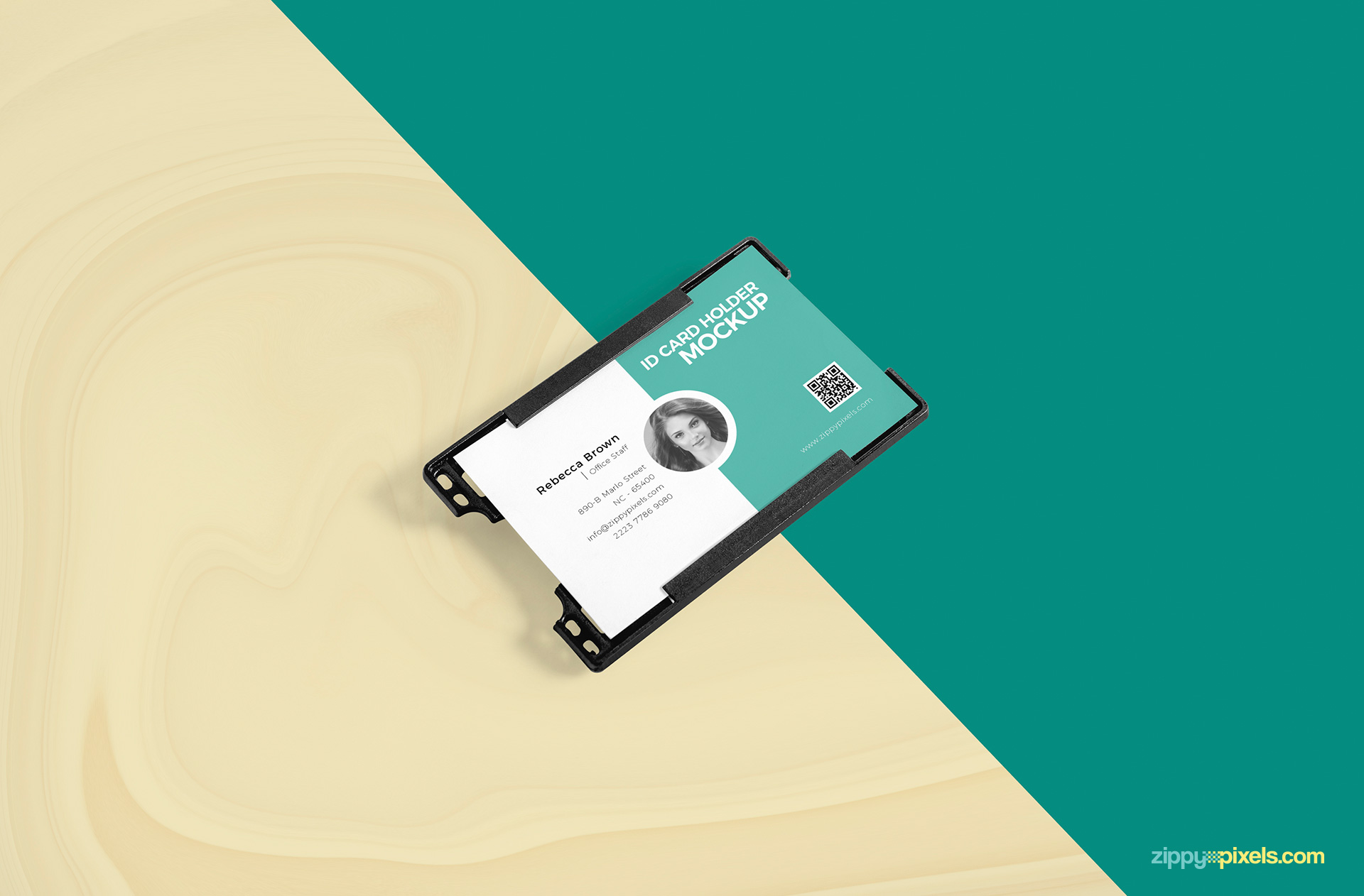 Id card holder mockup laying on customizable background