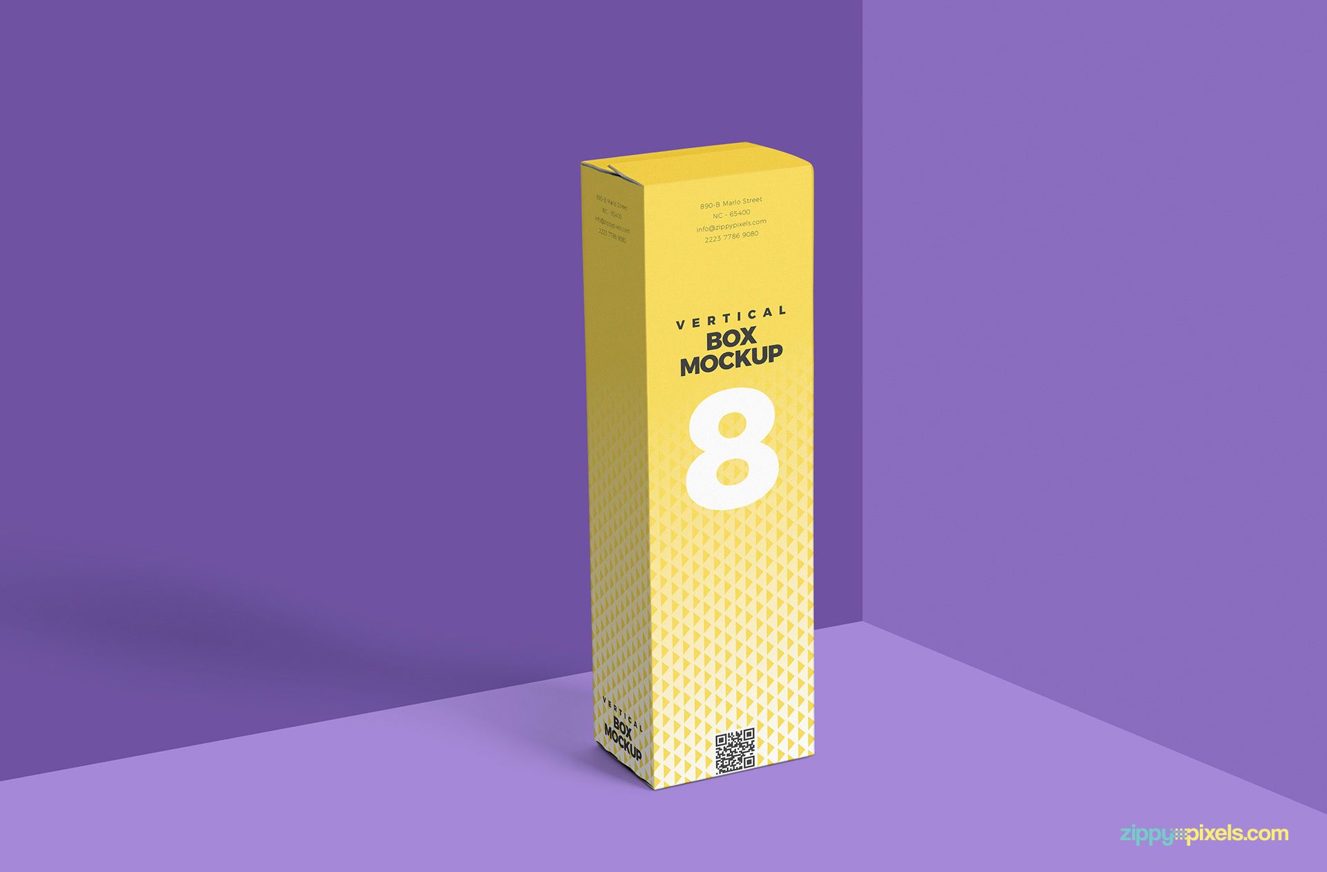 free vertical packaging box mockup psd against purple background