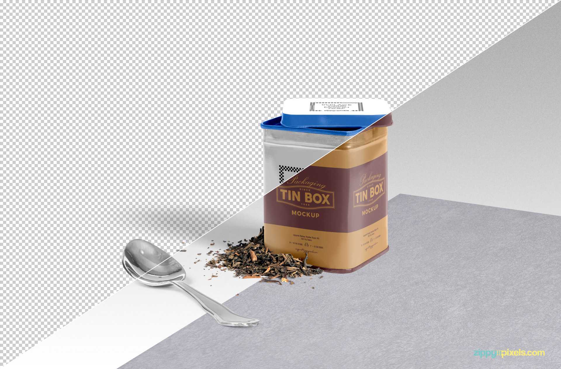 Free tin box mockup with changeable background option