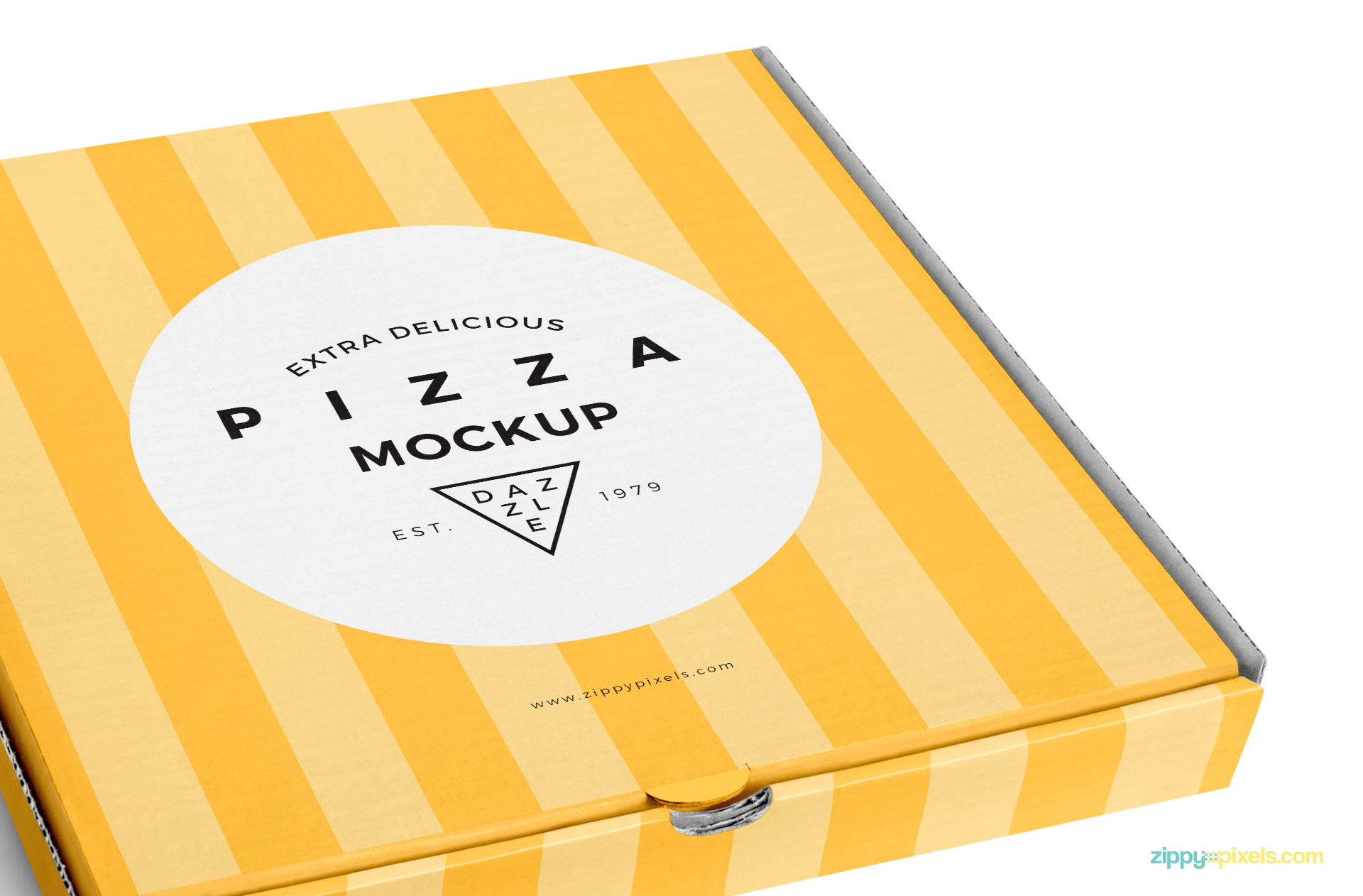 This free pizza box mockup comes with the smart object to change the top design.