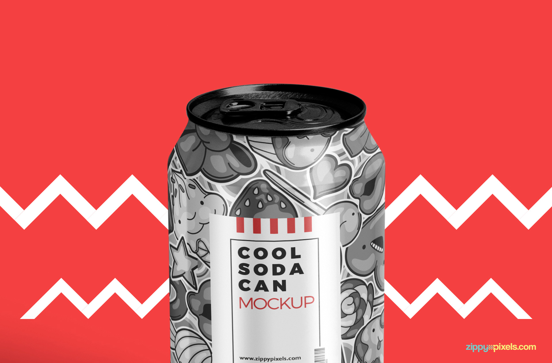 This soda can mockup PSD offers changeable color of the top of the cap.