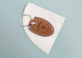 Free Leather Keychain Mockup with Changeable Marble Base