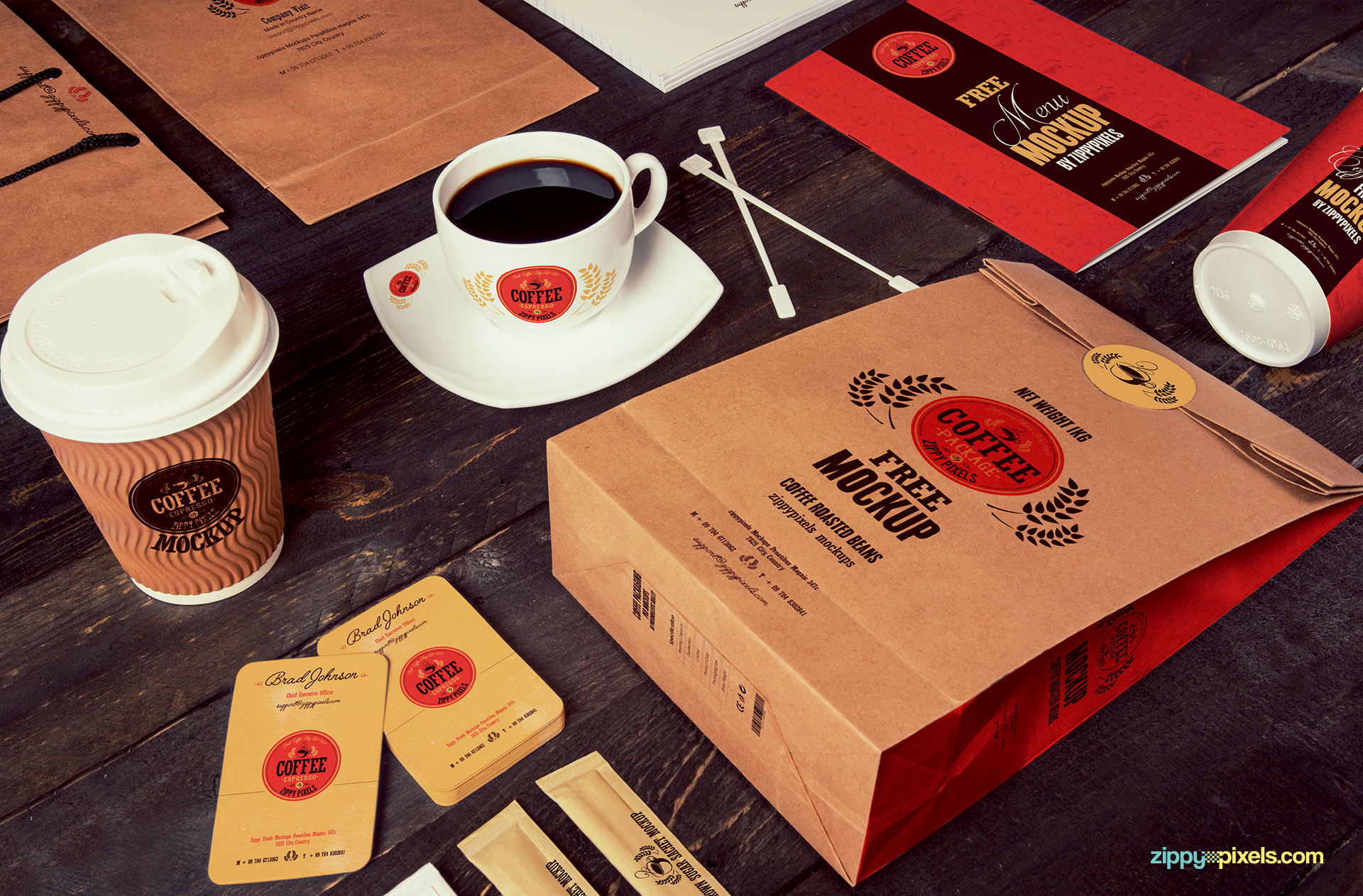 Free coffee branding mockup for every single item of a coffee shop.