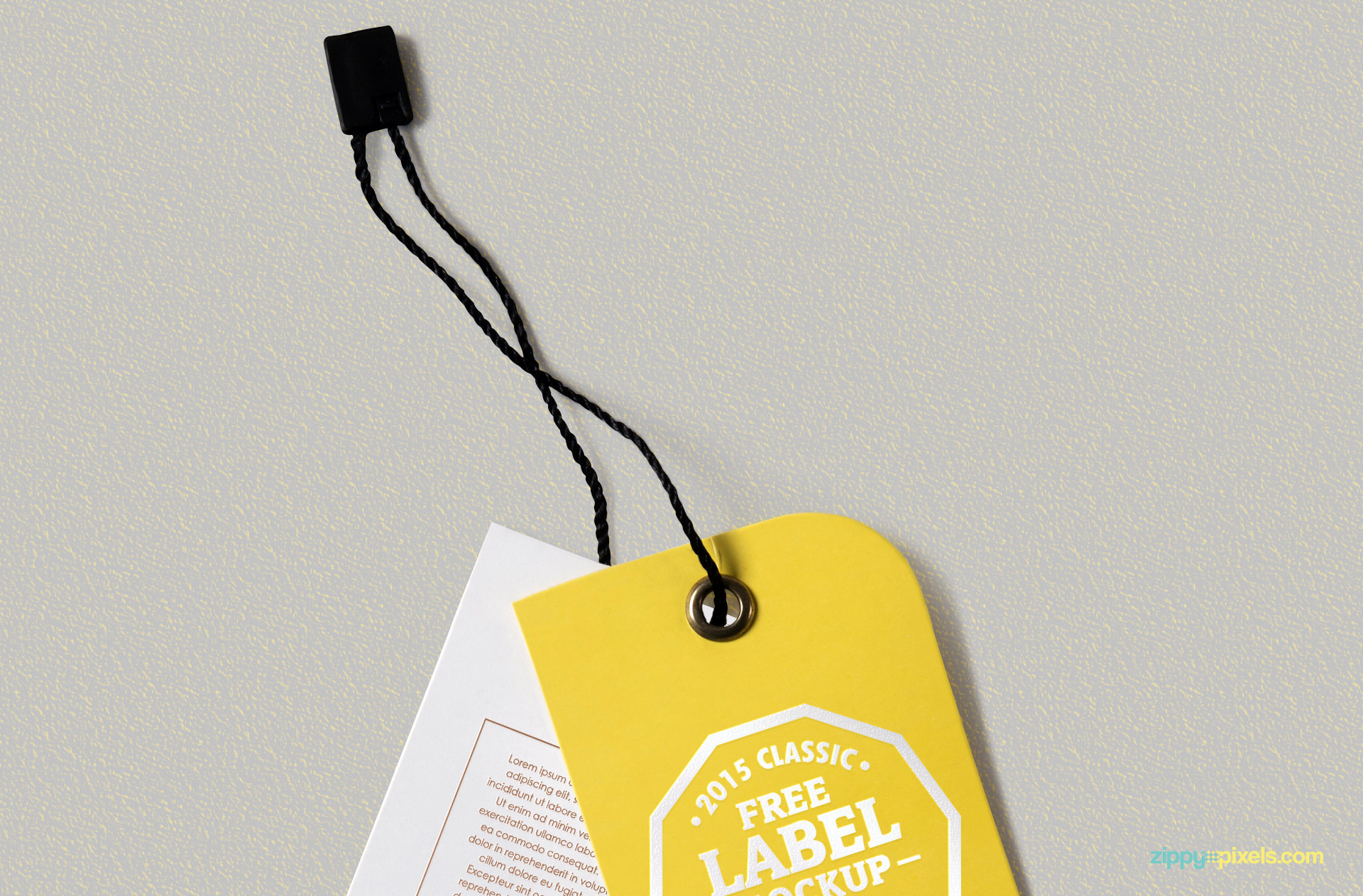 Metal punch hole and thread string of this tag mockup.