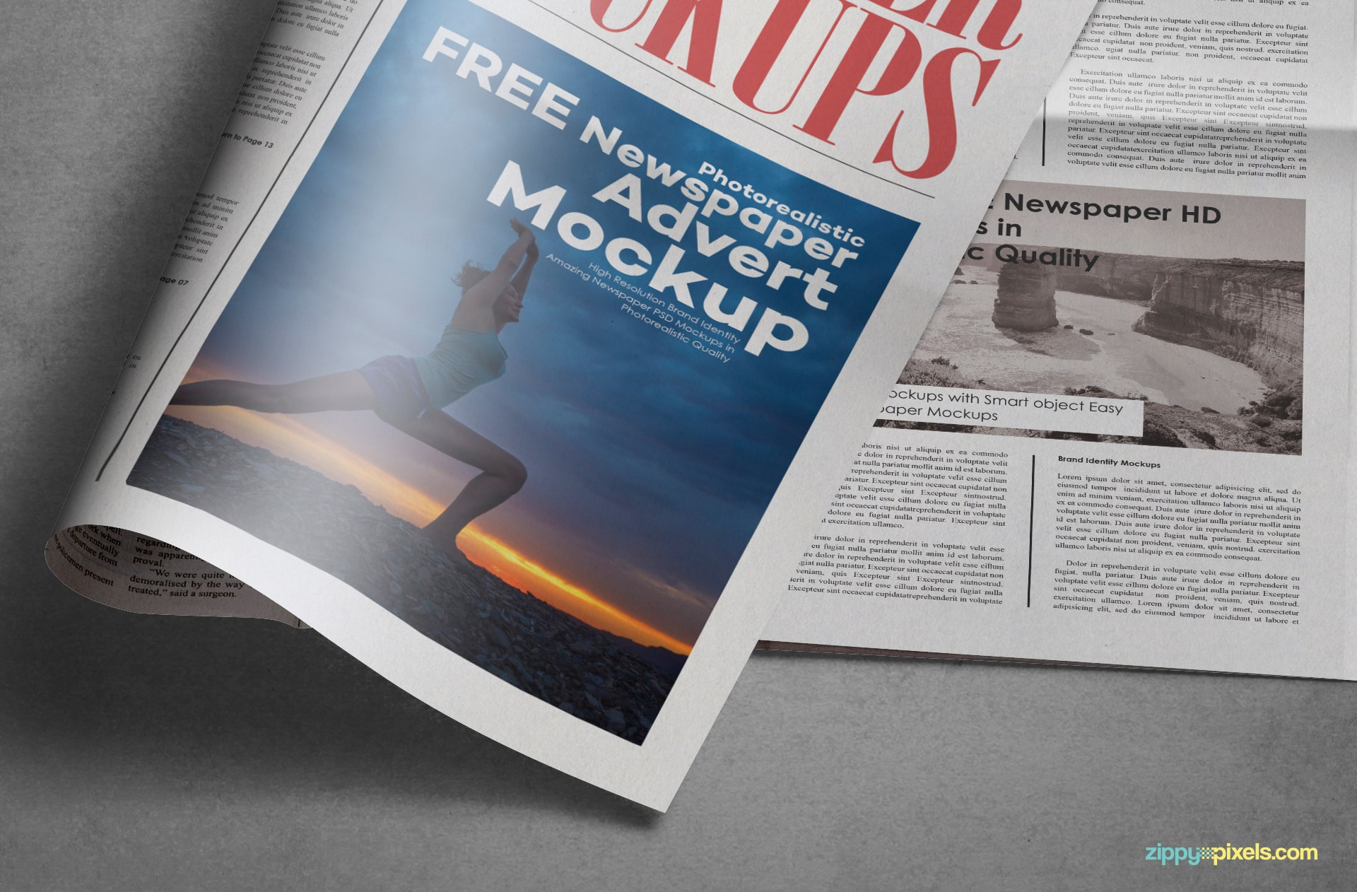 The Intelligent smart object of this tabloid newspaper mockup allows you to place in your design.