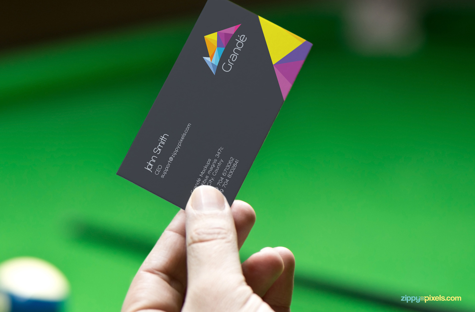 Customizable visiting card holding in a hand.