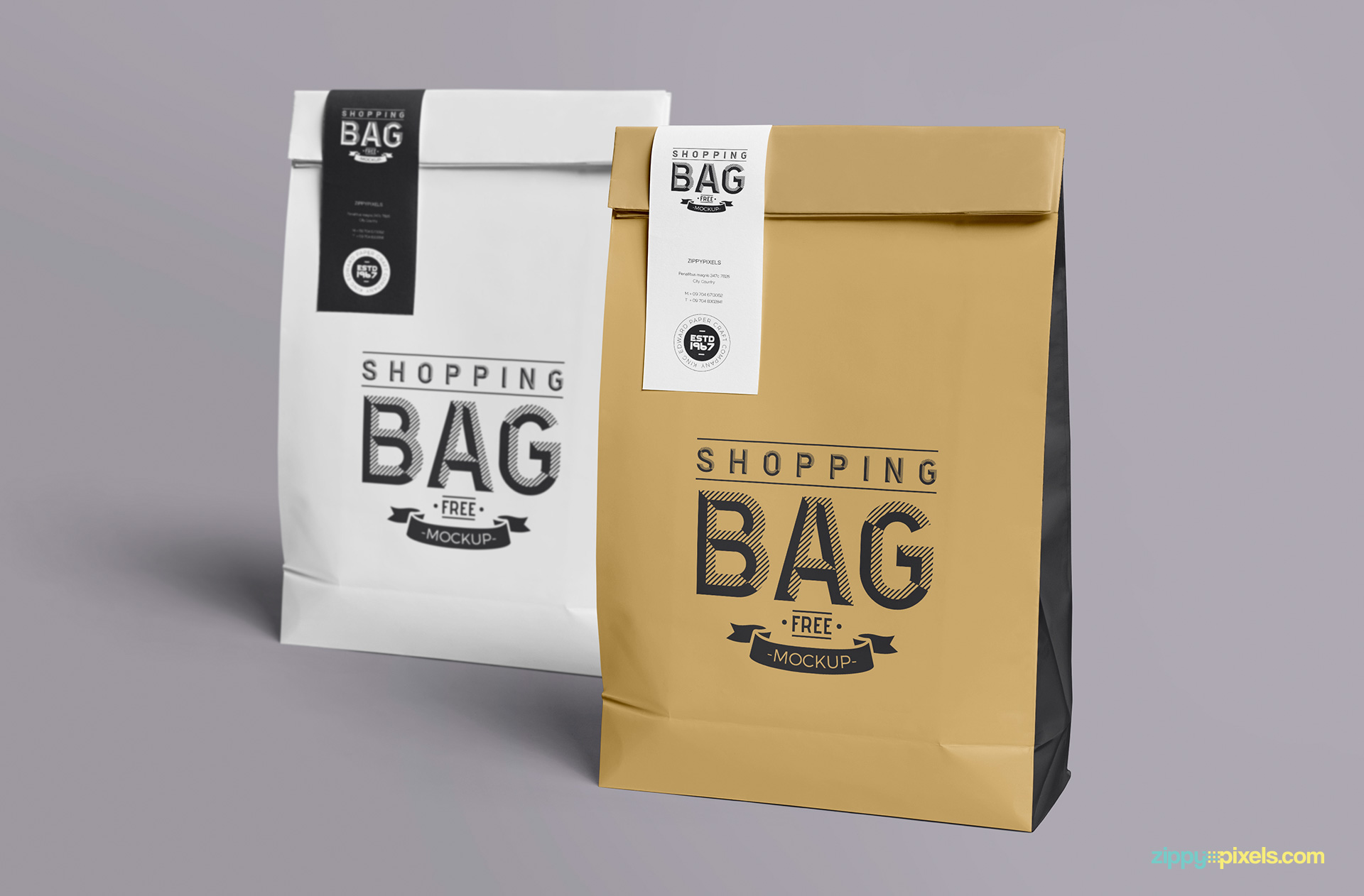 Free paper bag mock up to show different shopping bag designs.