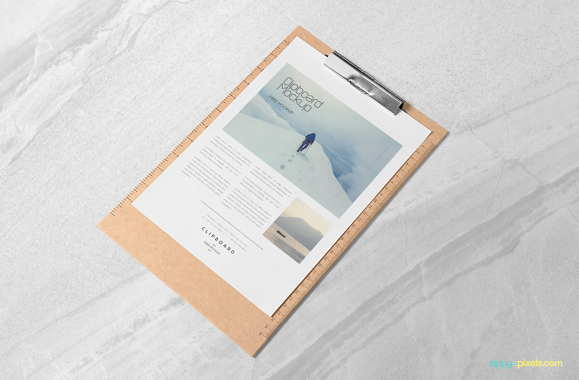 Free A4 paper mock up PSD placed on marble base.