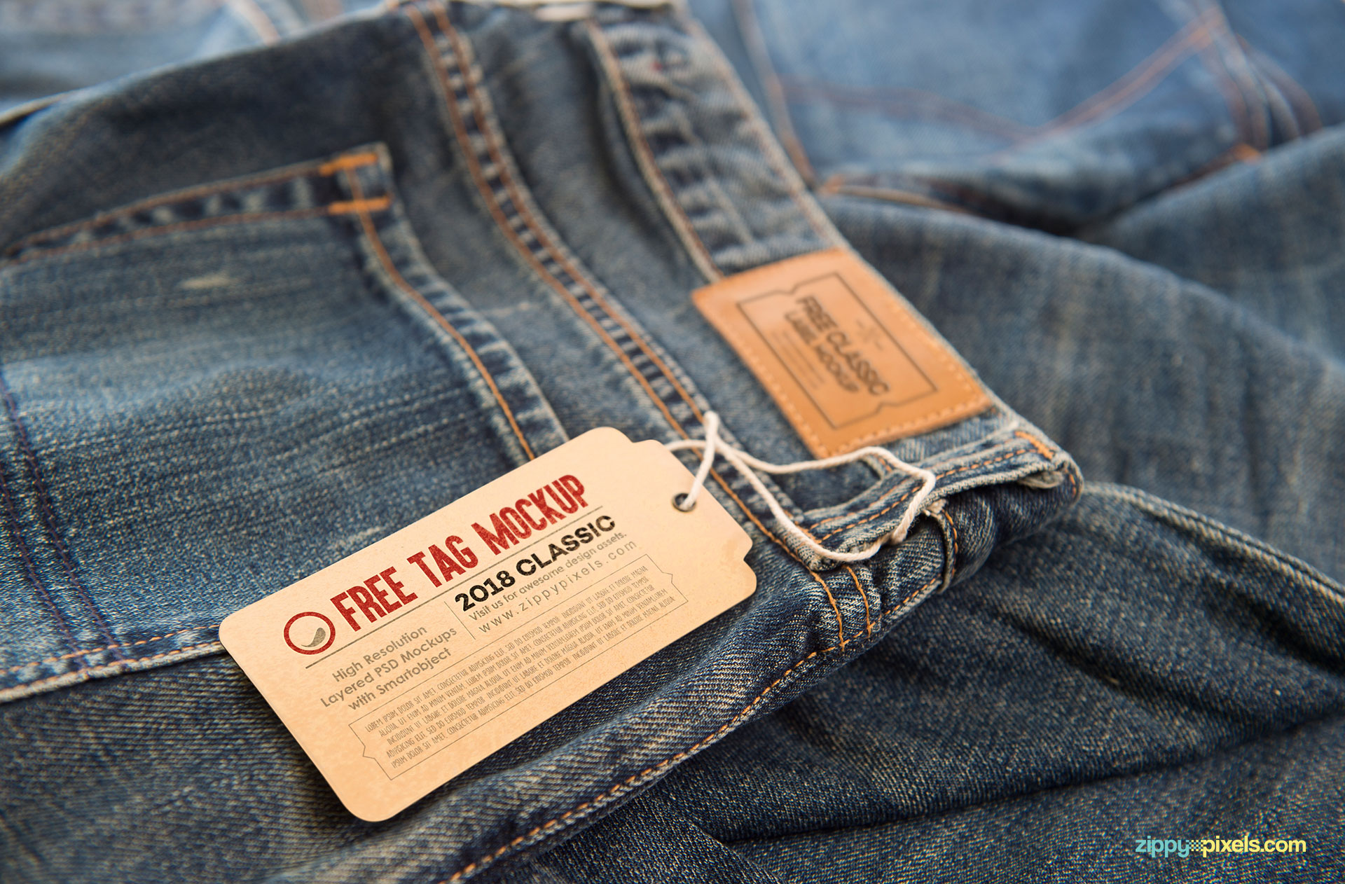 Free label mock ups on jeans.