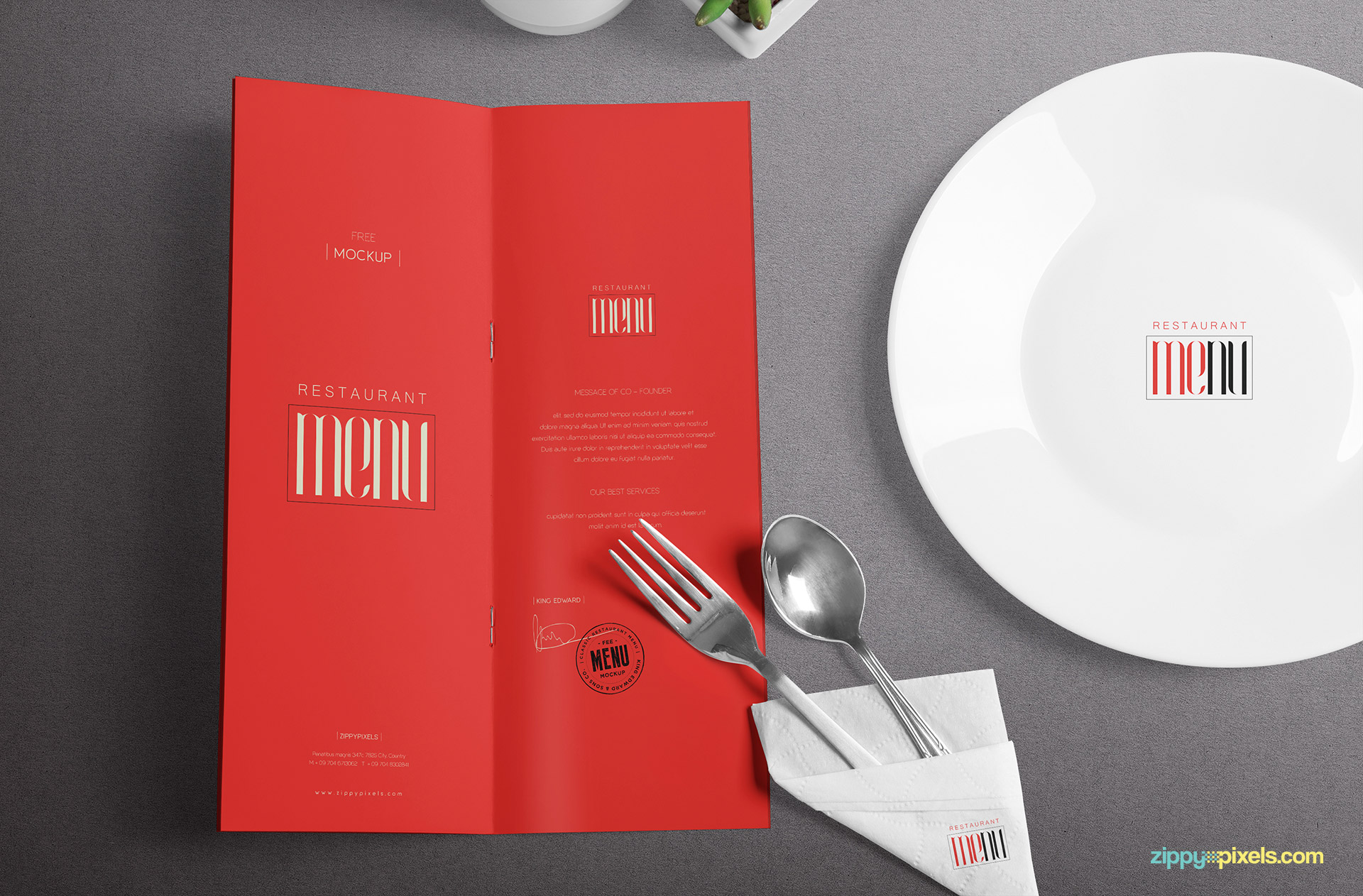 Free customizable menu mockup scene.