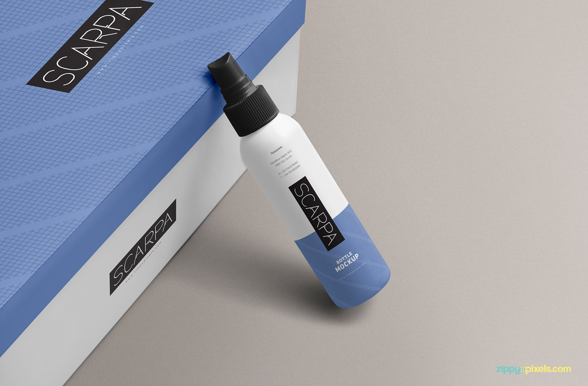 Free plastic spray bottle mockup with a box.