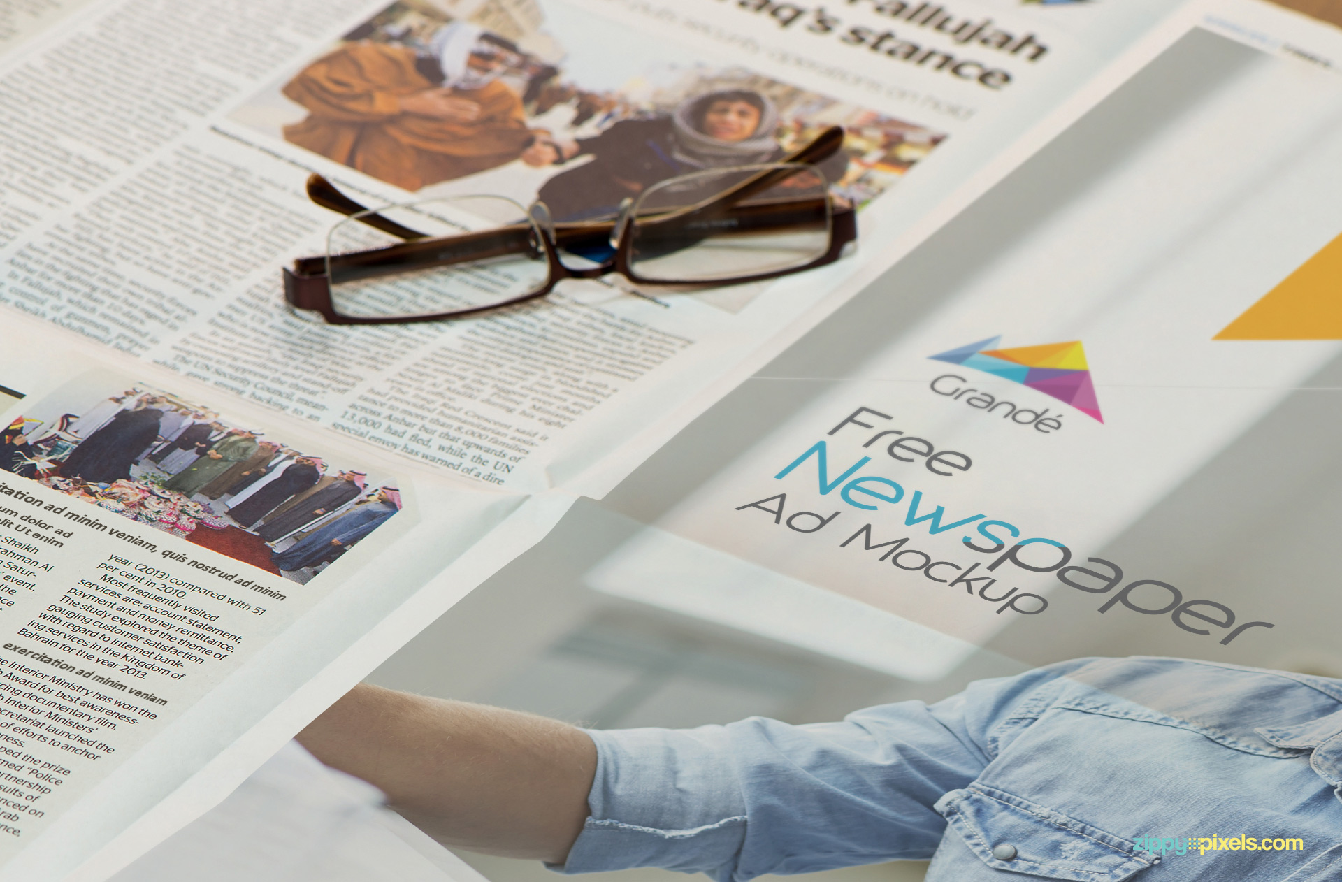 Glasses placed on newspapers mockup.