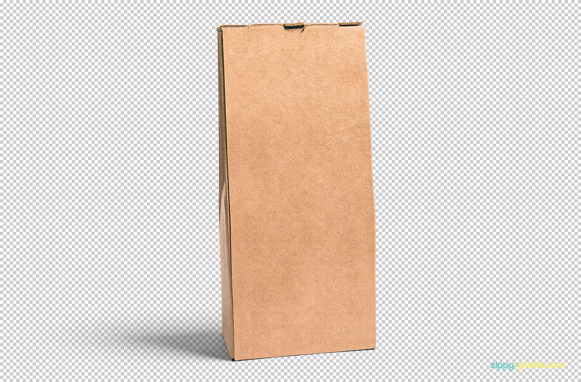 Plain cardboard pouch placed on a greyscale background.