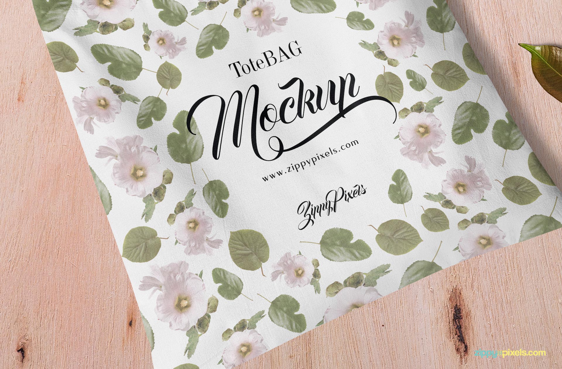 The floral design of the square canvas bag mockup.