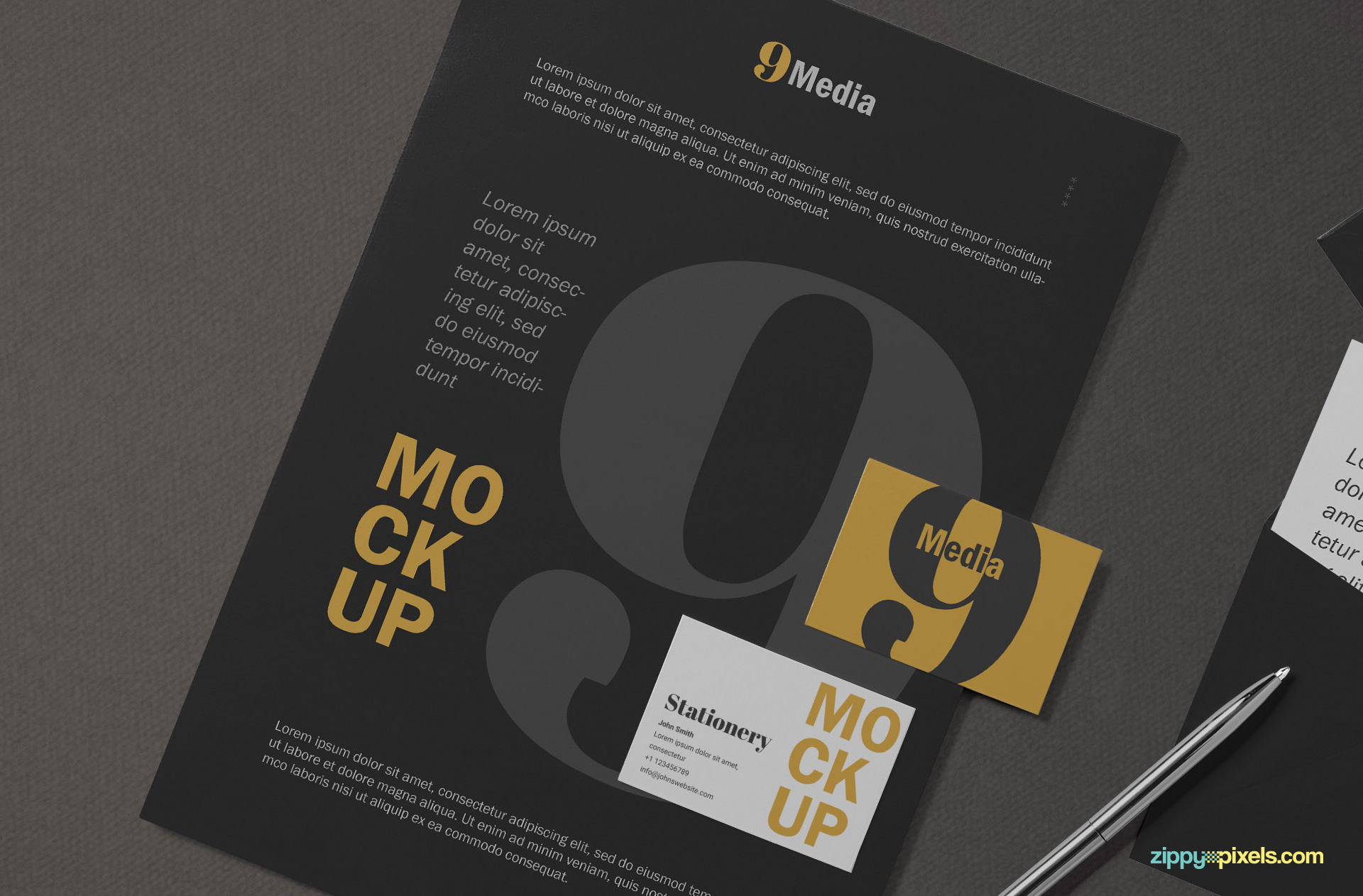 Business card placed on A4 letterhead mockup.