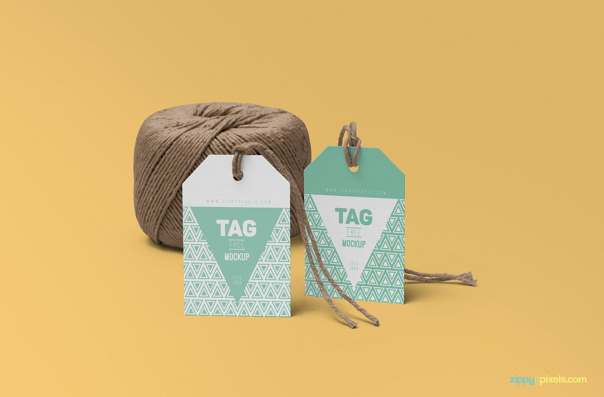 Add any single background to this tag mockup PSD free.