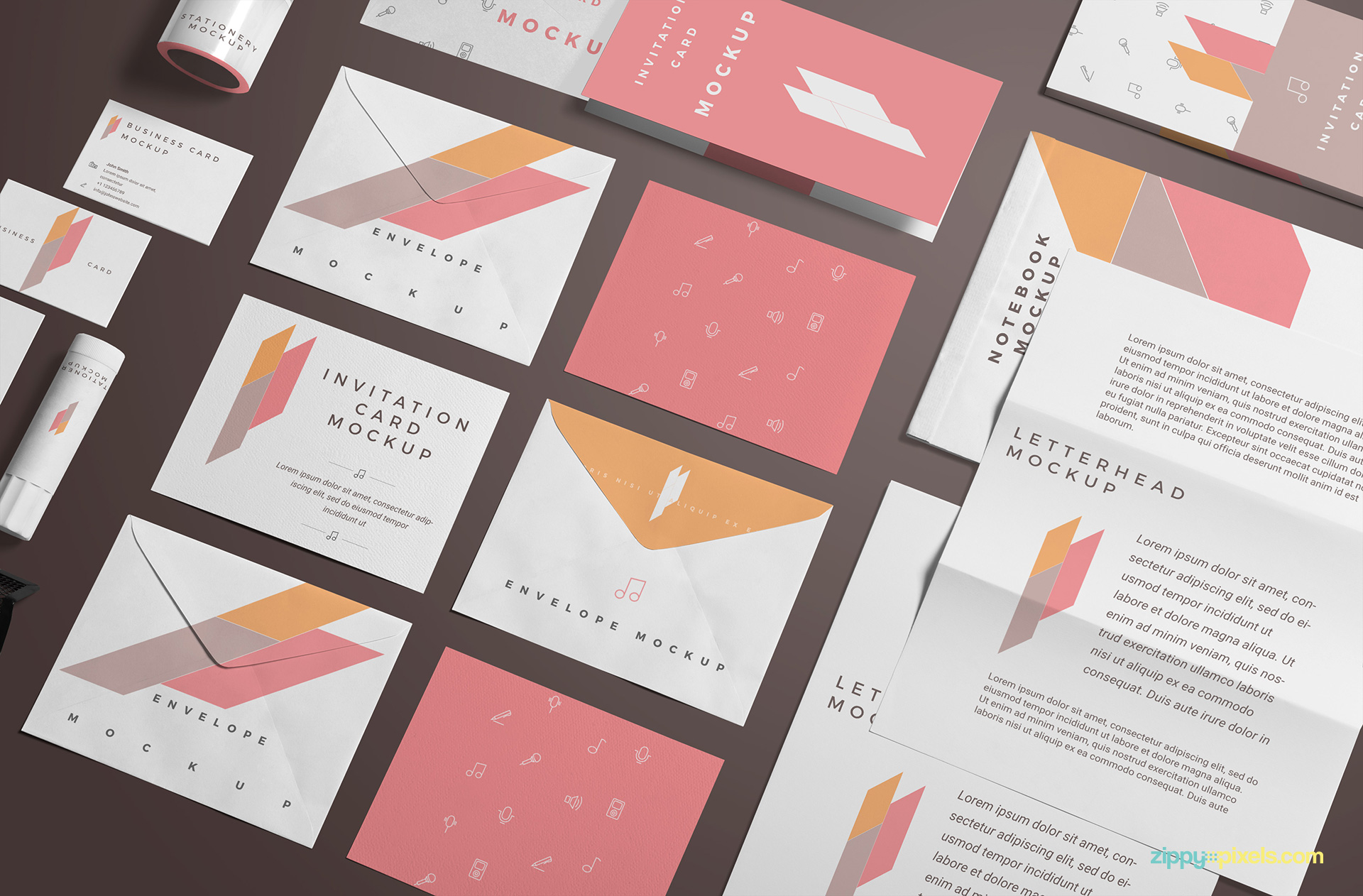 Free branding stationery mockup scene.