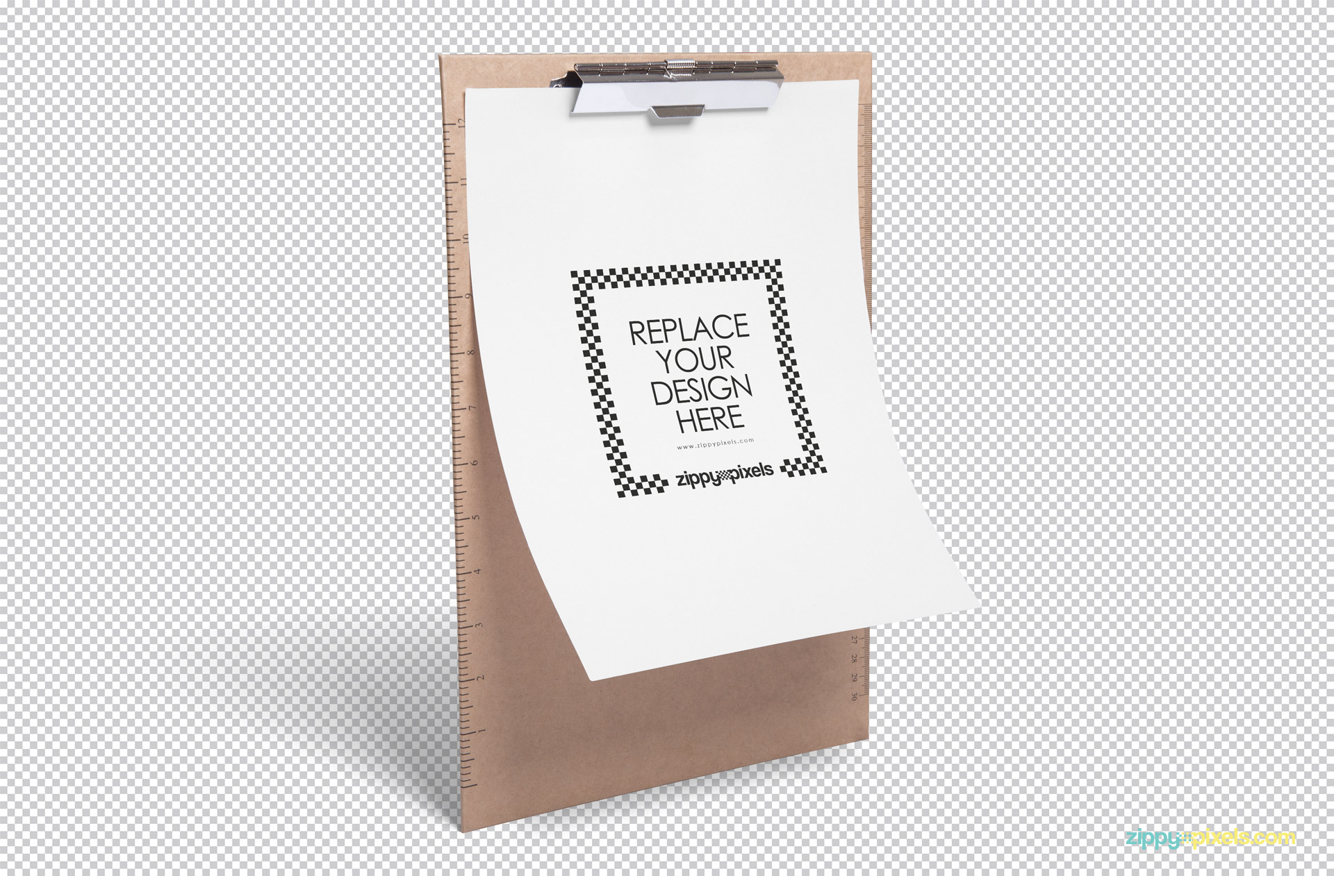 Fully customizable paper mockup with a clipboard.