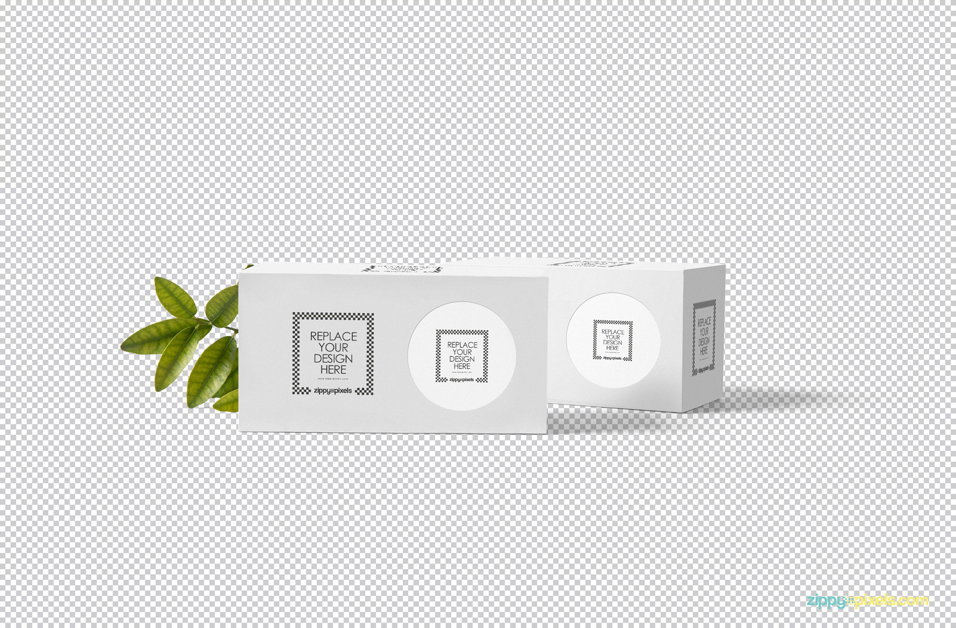 Plain white box packaging mockup on greyscale.