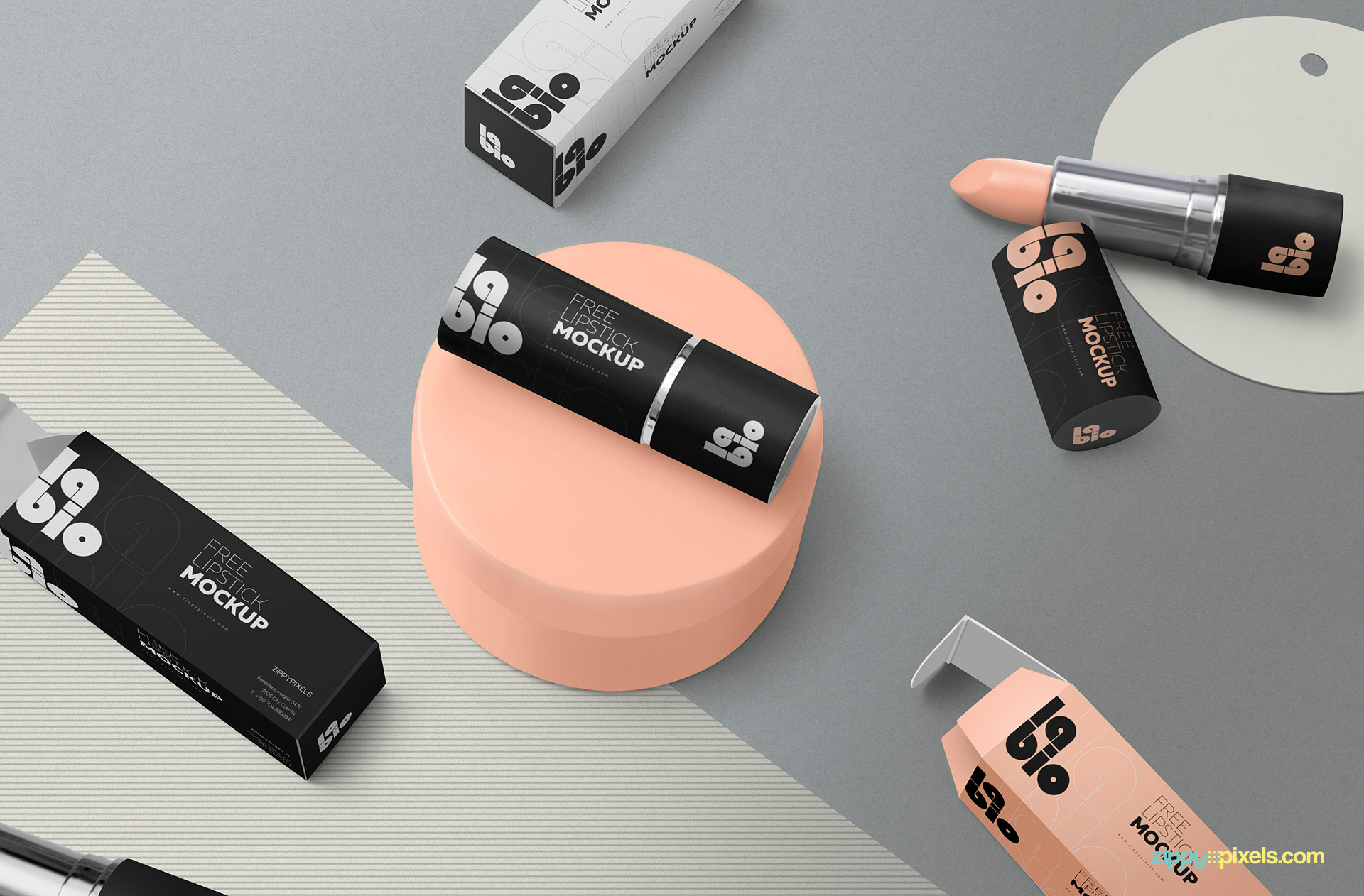 Free gorgeous lipstick packaging mockup scene.