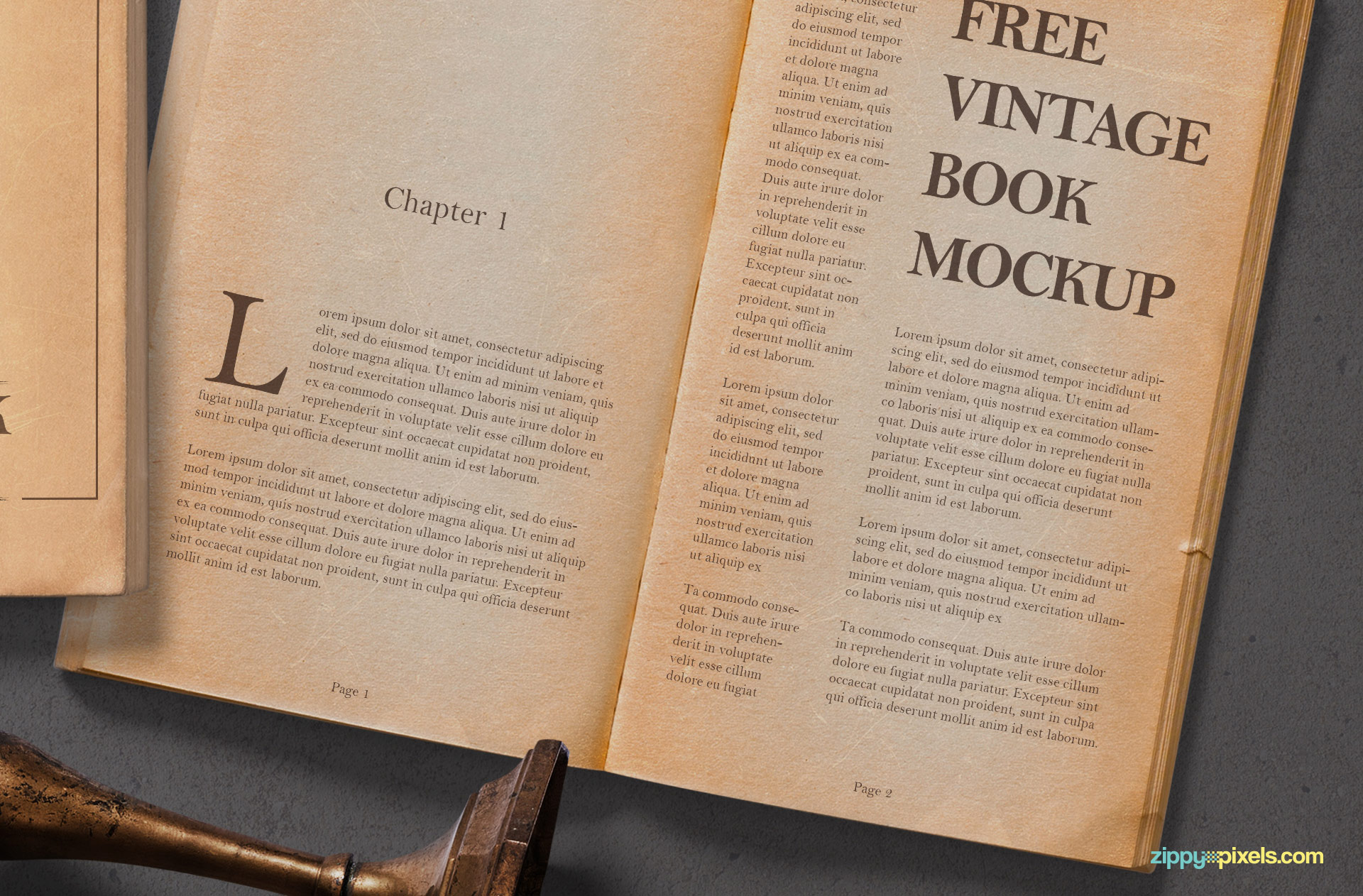 Open book mockup with vintage effect.