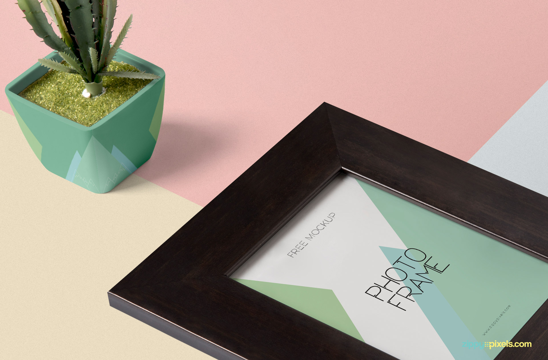 Customizable plant pot is placed beside frame mockup.