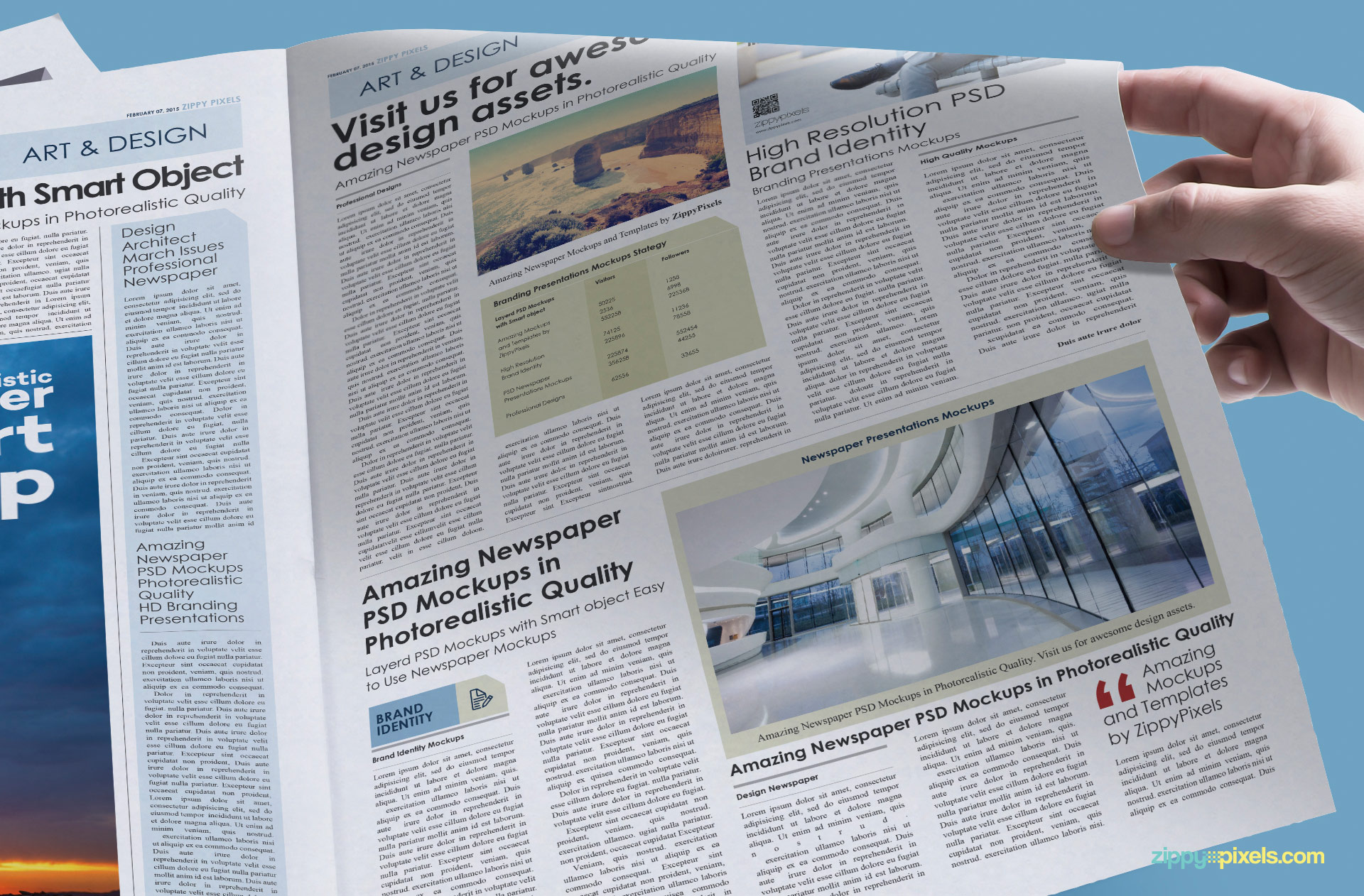 Half turned page of realistic news ad mockup.