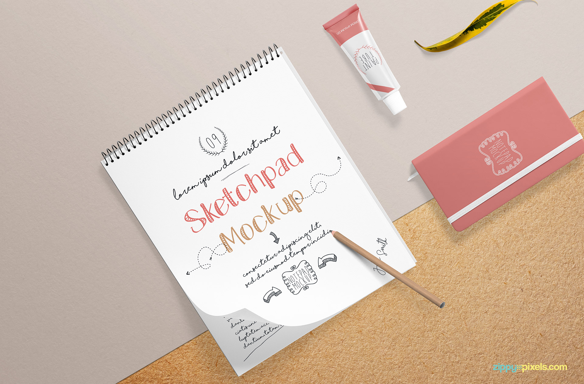 Free realistic sketch book mockup.