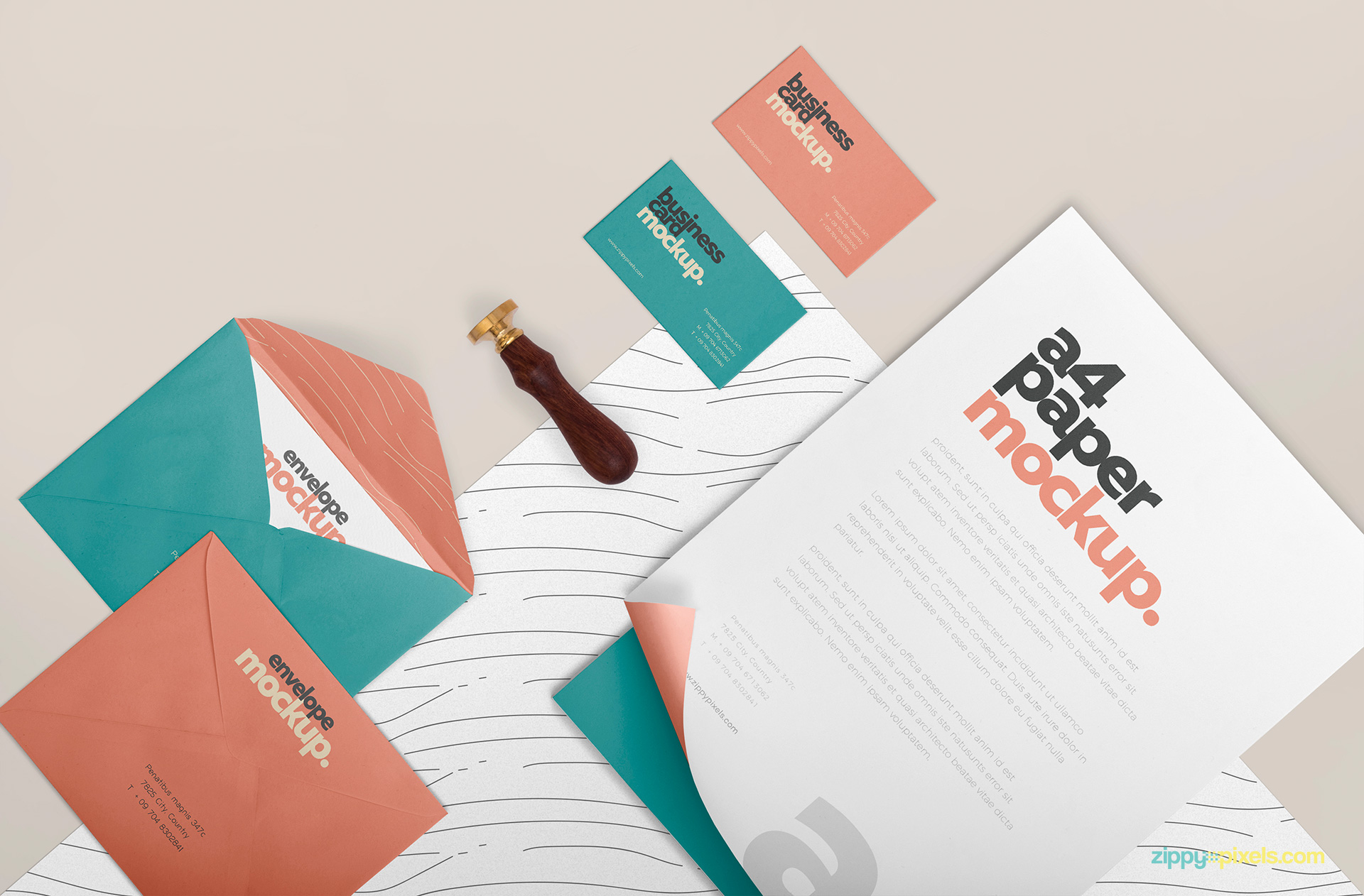 This Stationery mockup has separate smart objects for all items.