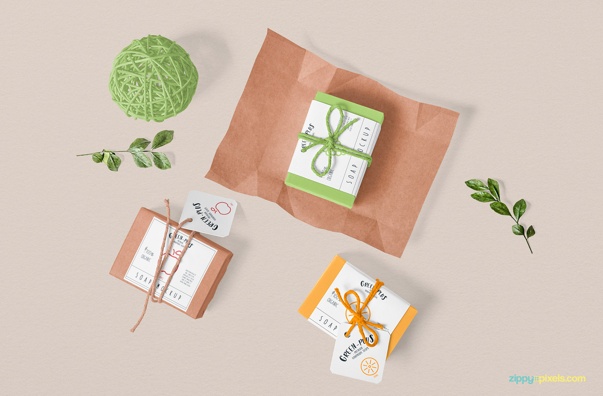 Three different craft soap packaging mockup.