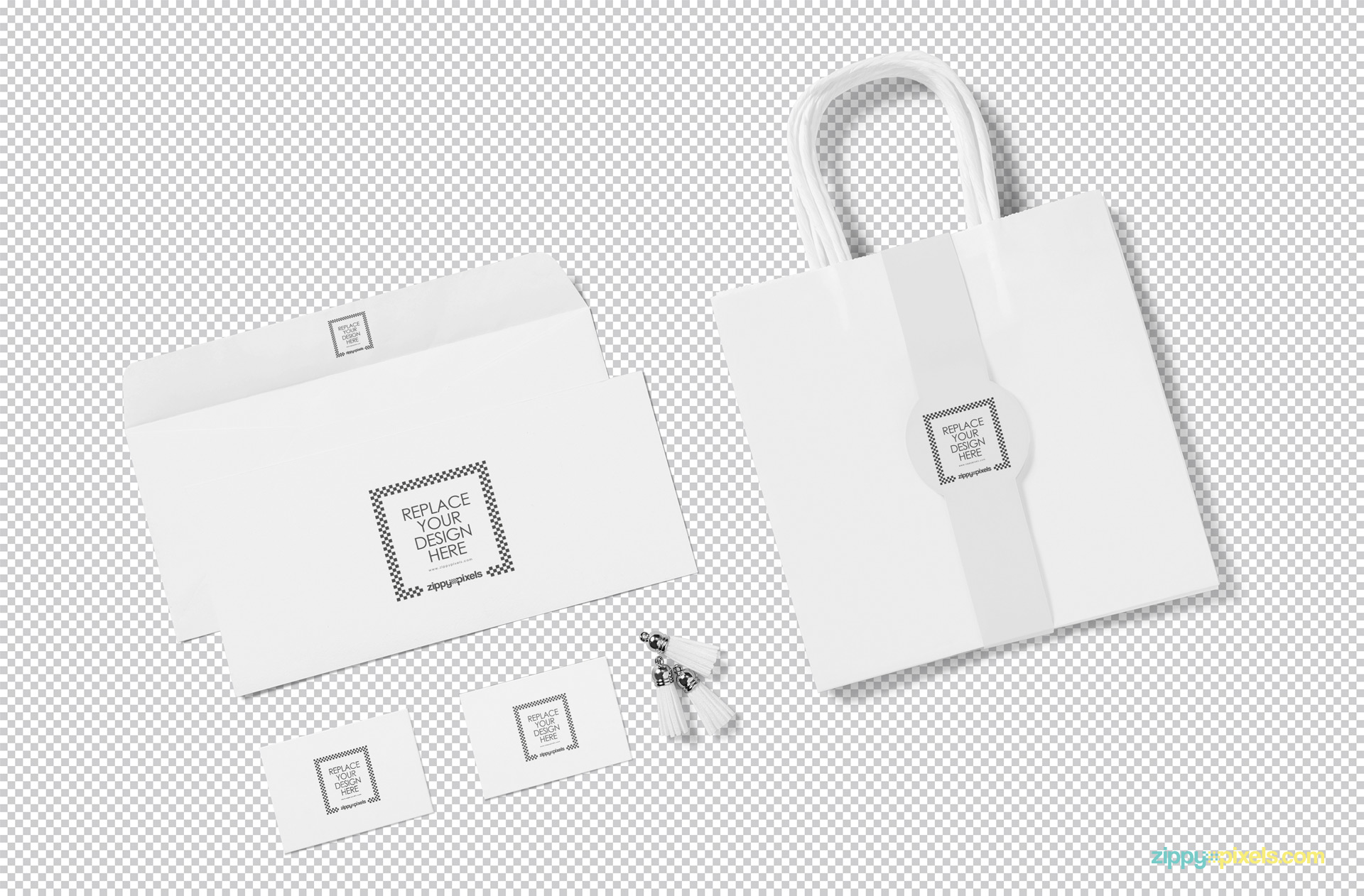 Plain white tote bag mockup scene showing replaceable design option.