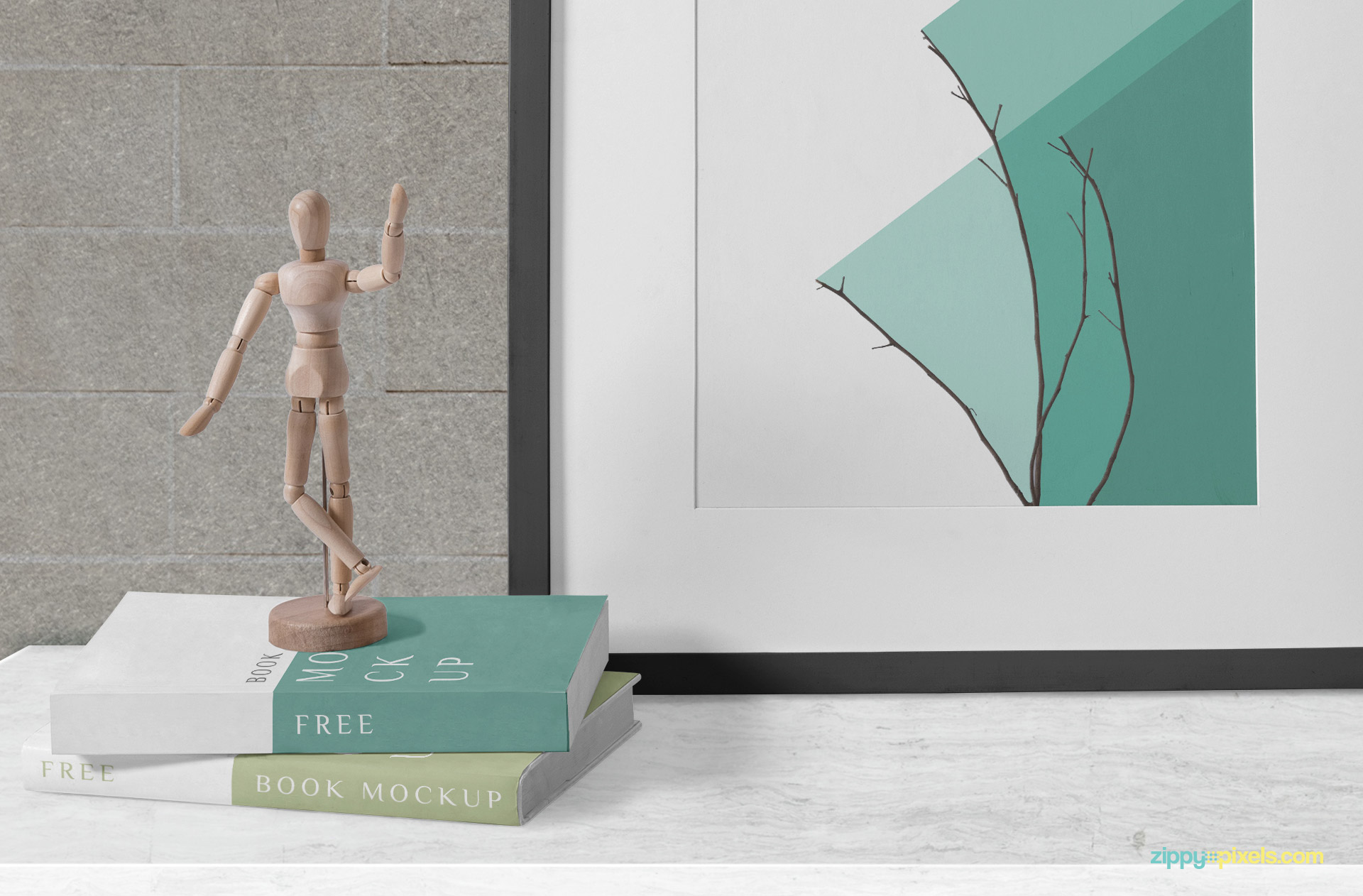 Statue placed on the books mockup.