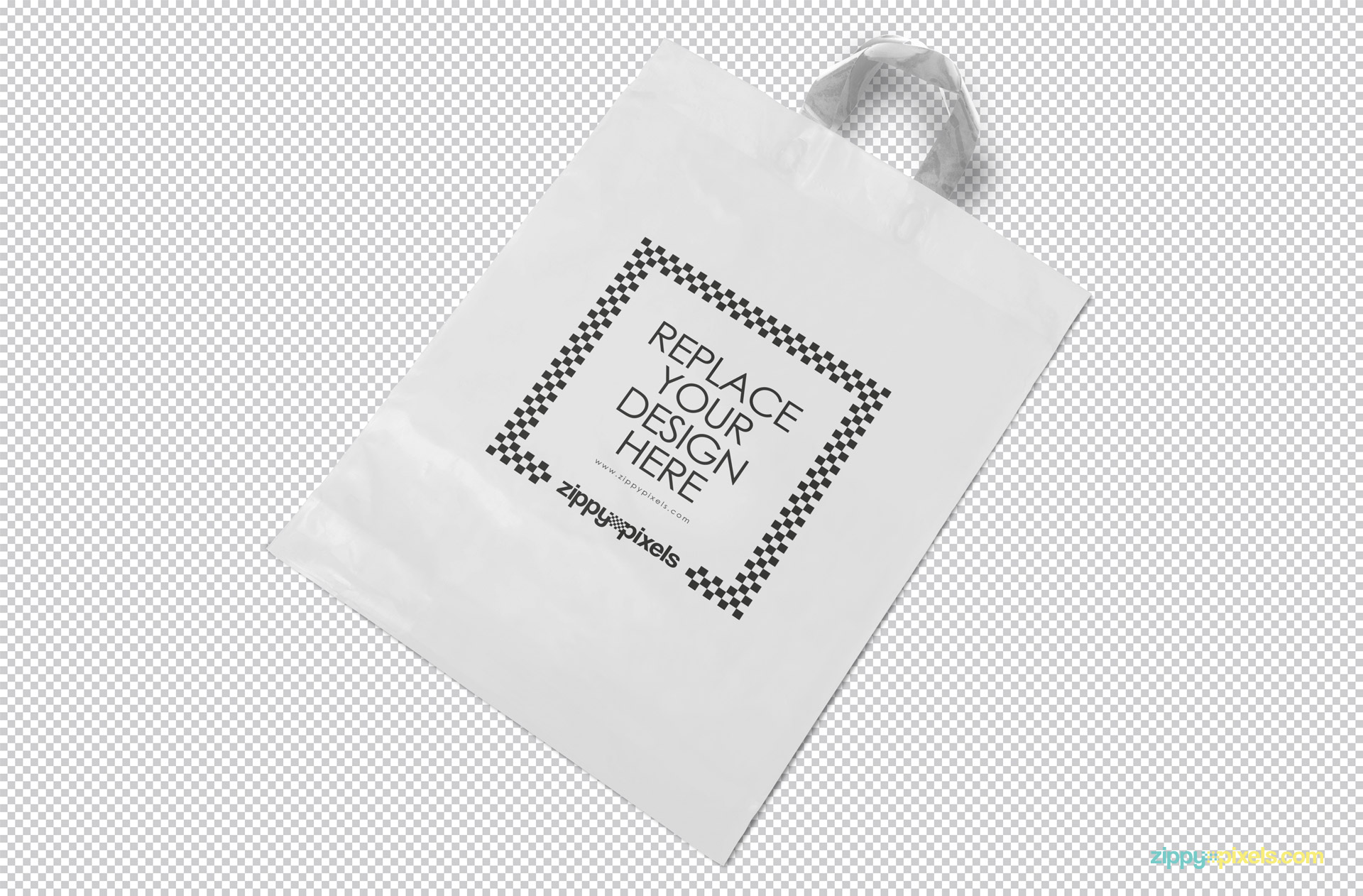 Editable shopping bag with design replacement option.