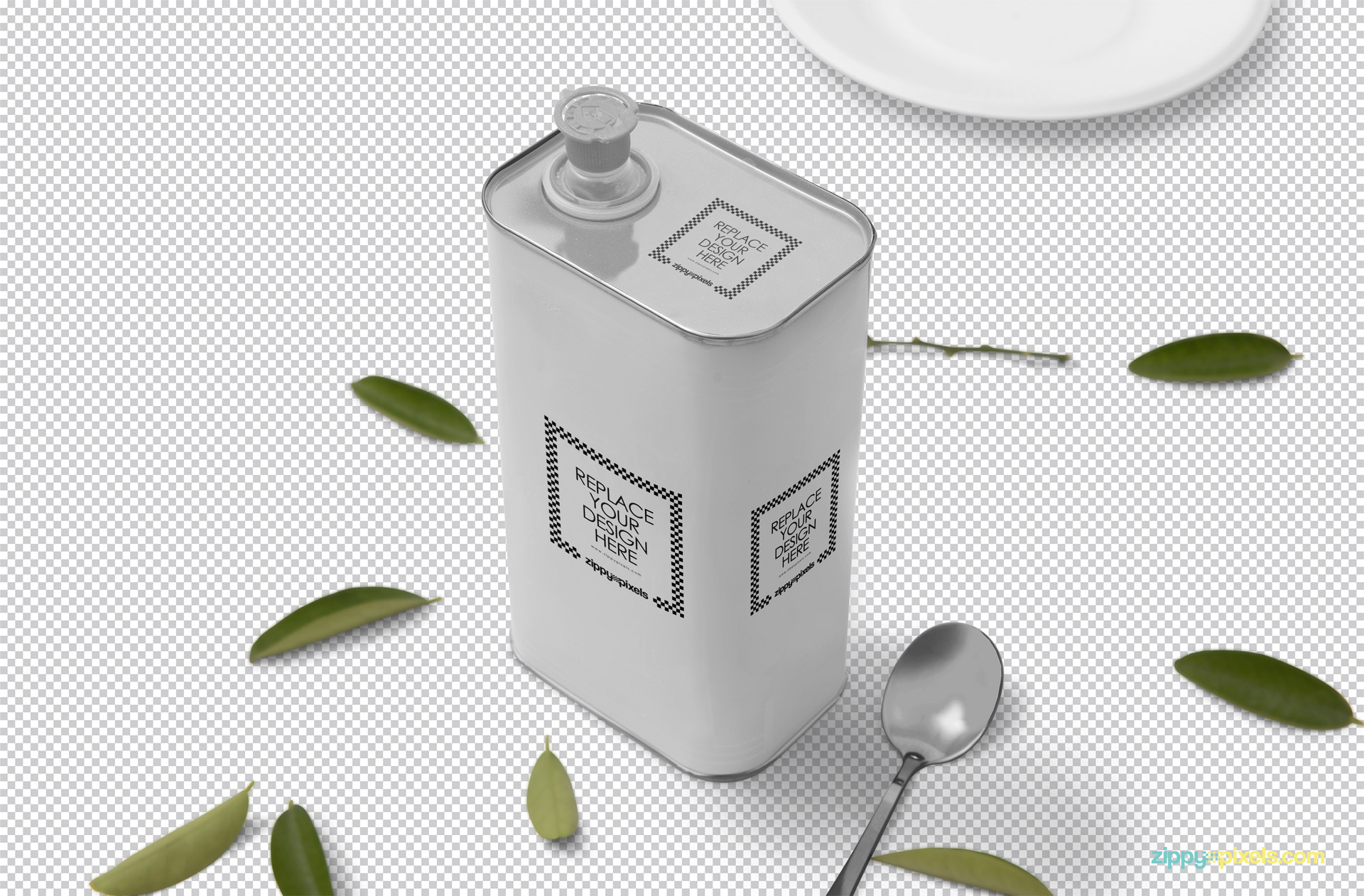 Editable PSD of tin can mockup showing replaceable design option.