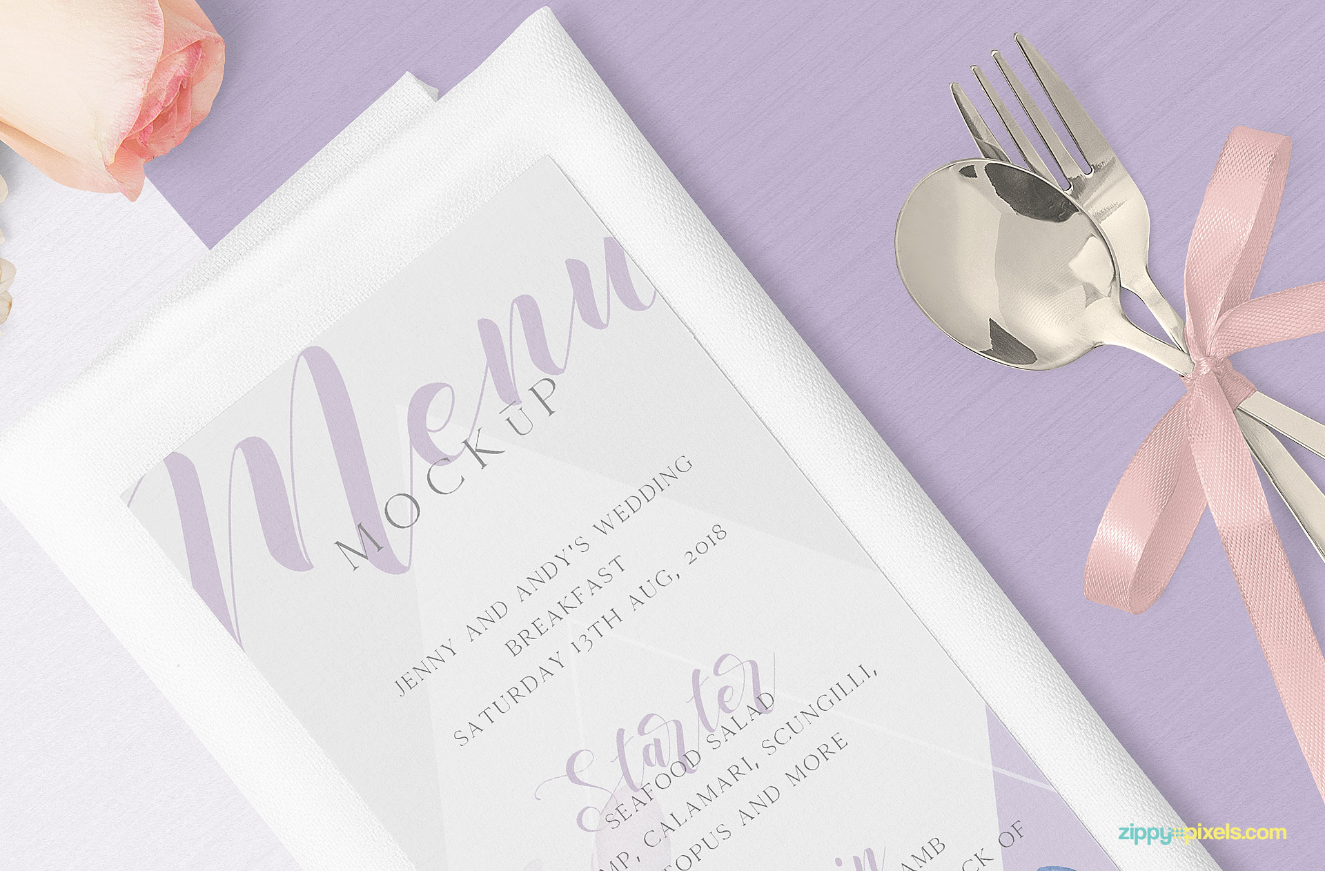 Single page menu mockup placed on napkin.