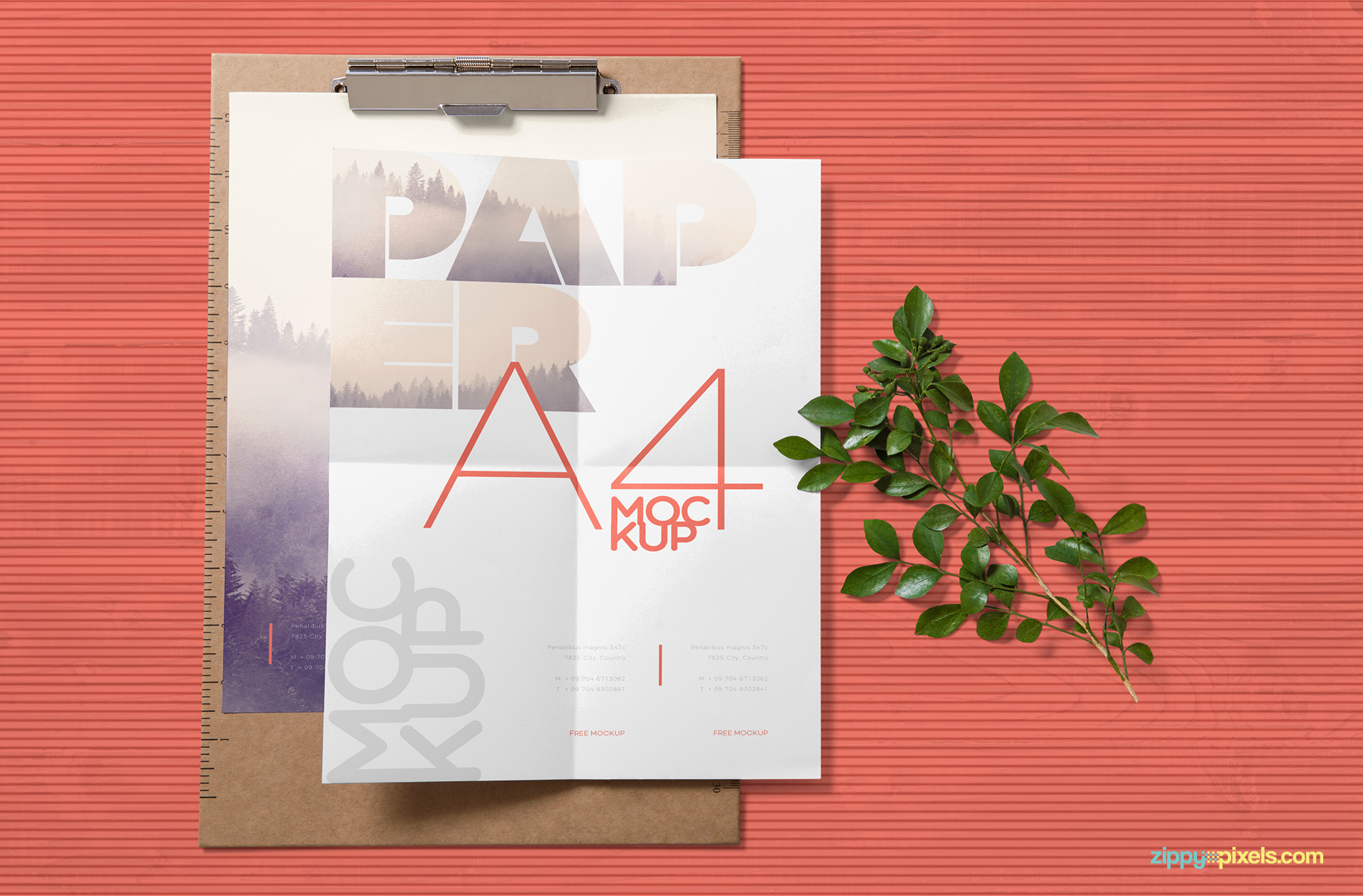 Folded A4 size letter mockup.