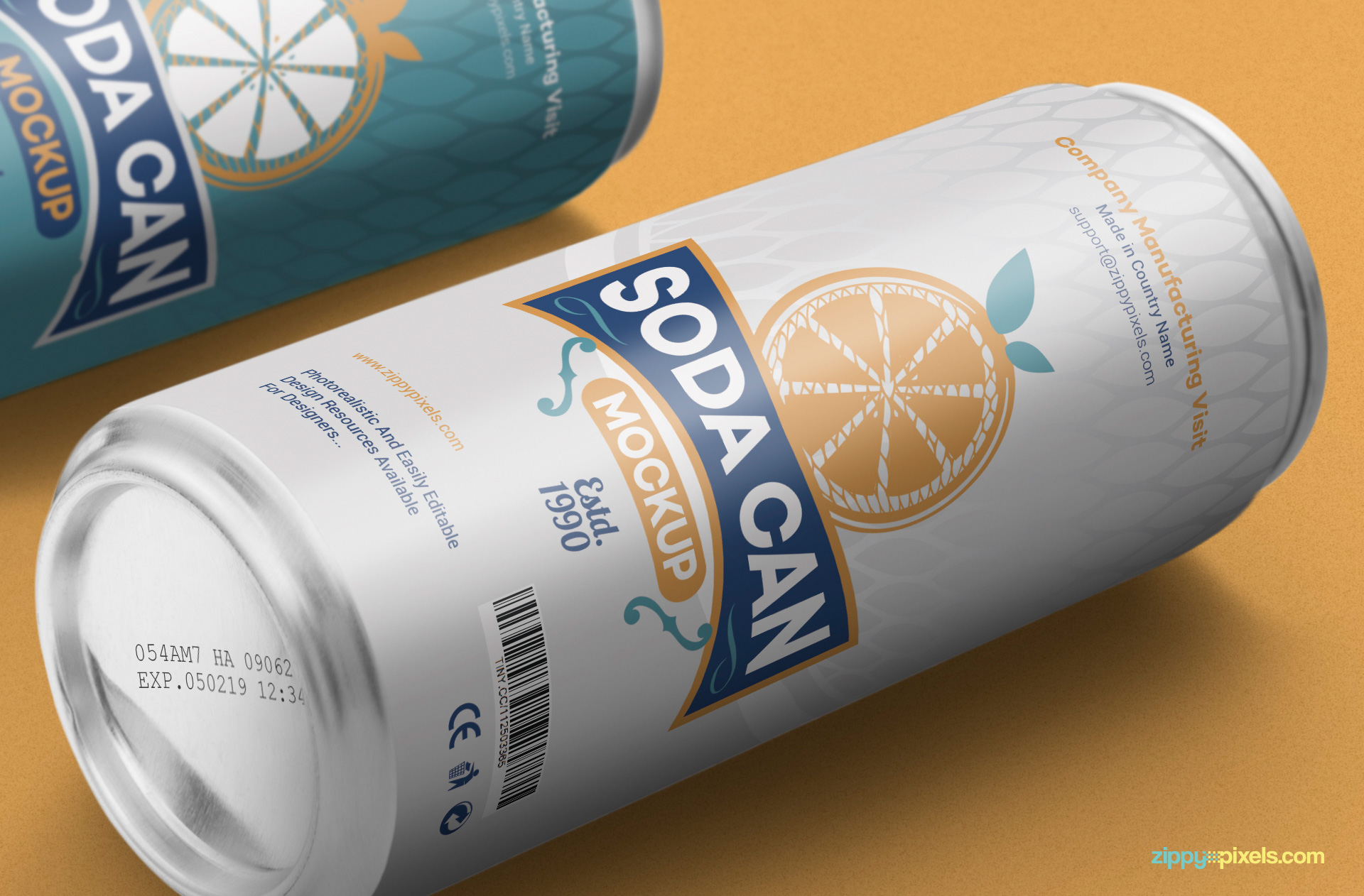 Close up view of soda can mockup.