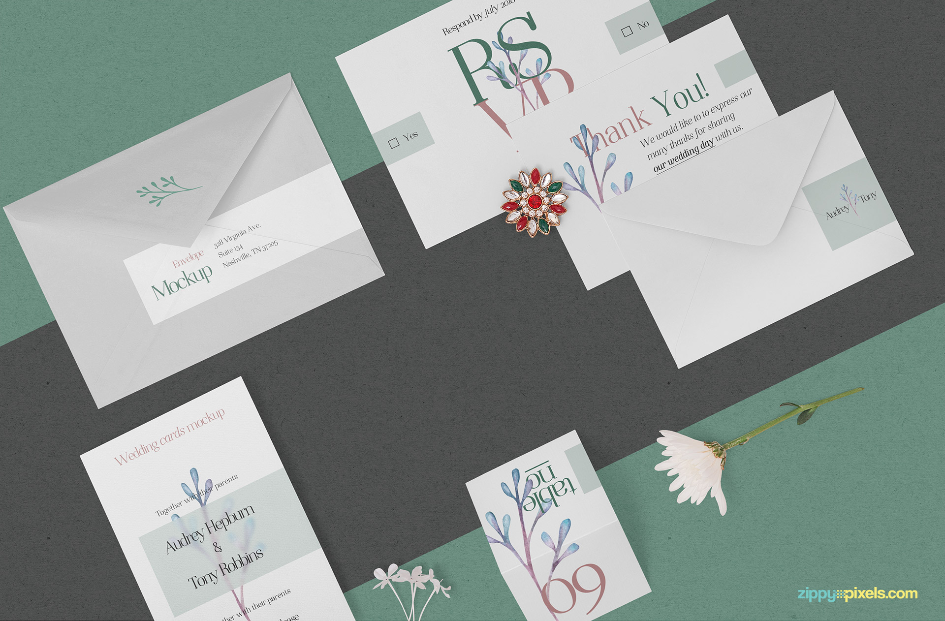 Beautiful wedding card mockup.