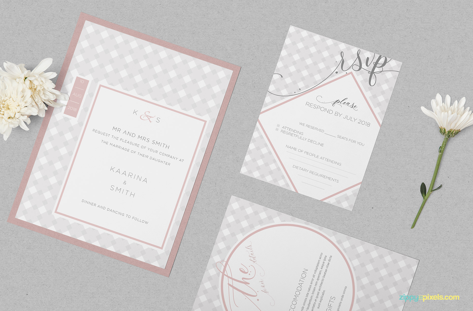 Gorgeous wedding invitation mockup PSD free.