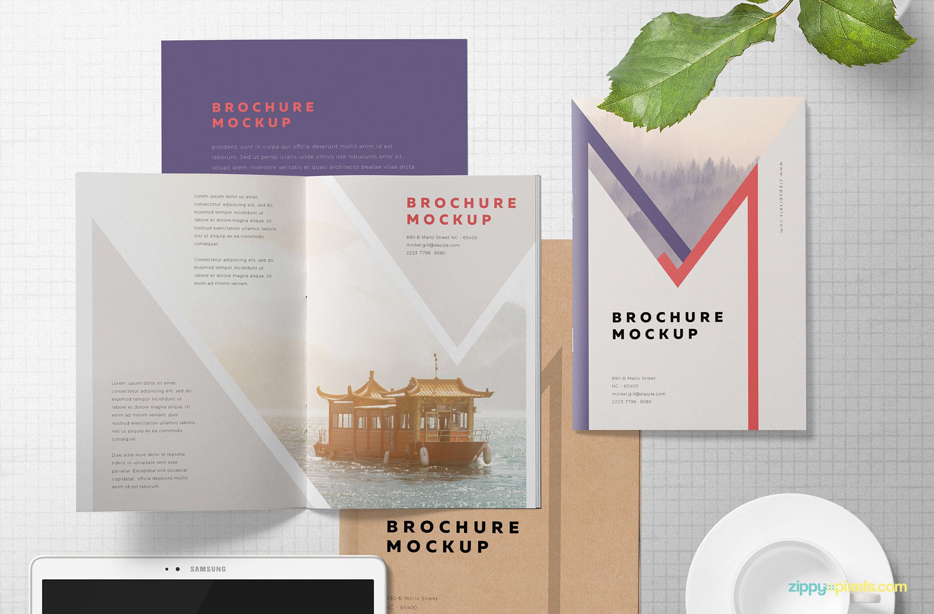 Free A5 brochure mockup scene.