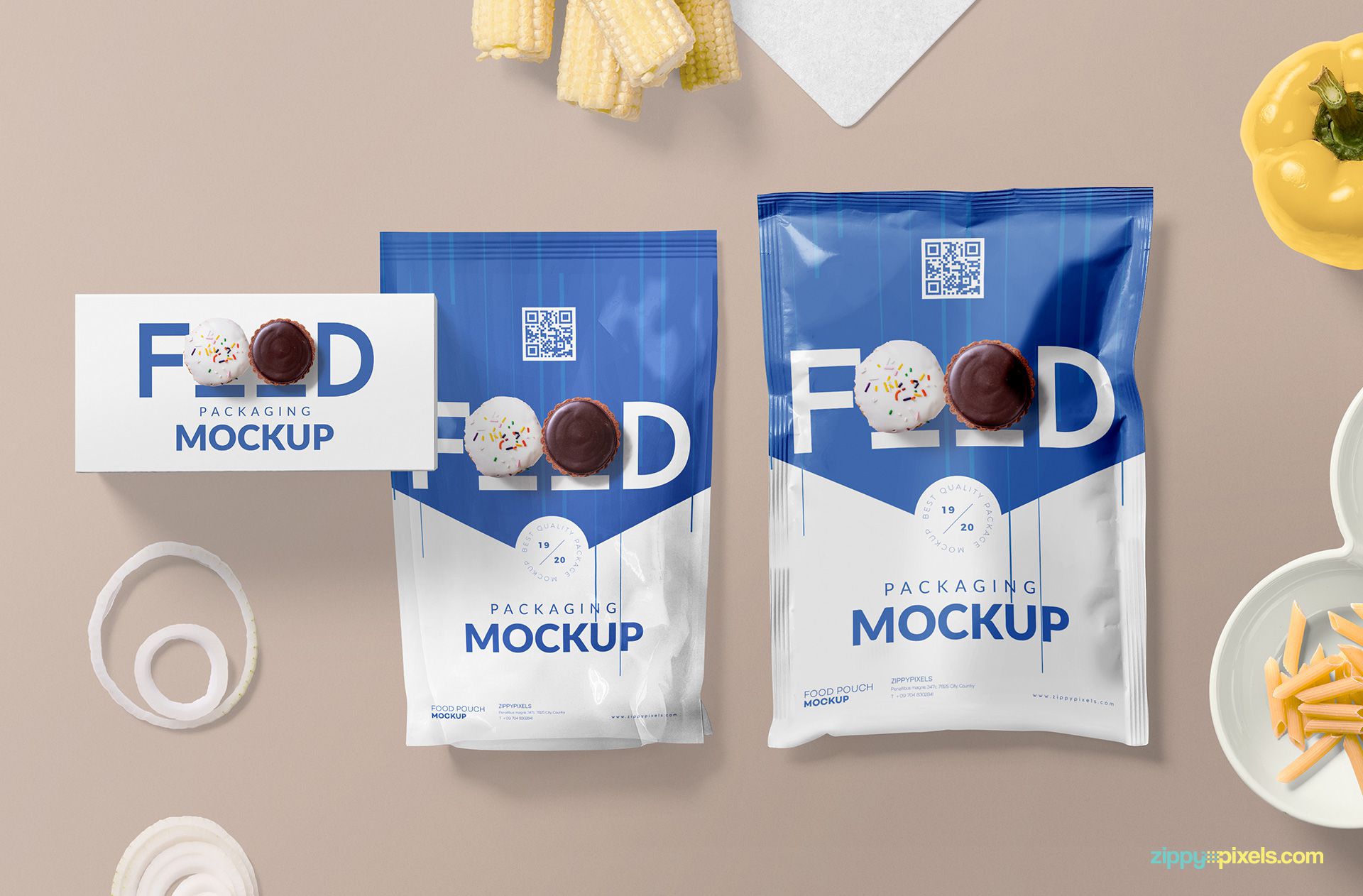 Free packaging mockup for food items.