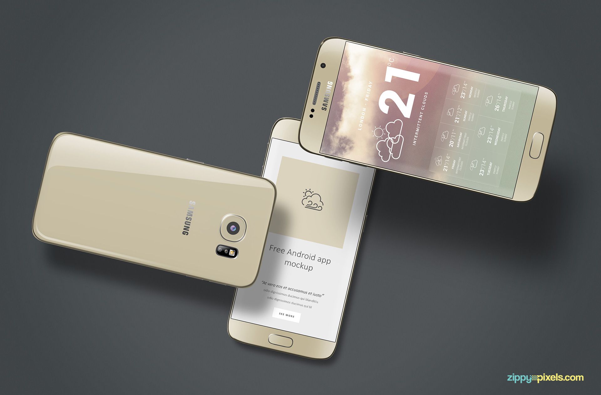 Samsung galaxy S6 mockup in gold.