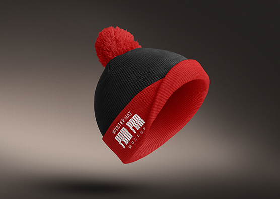 Winter Beanie Hat Mockup with Pom Pom – Front View