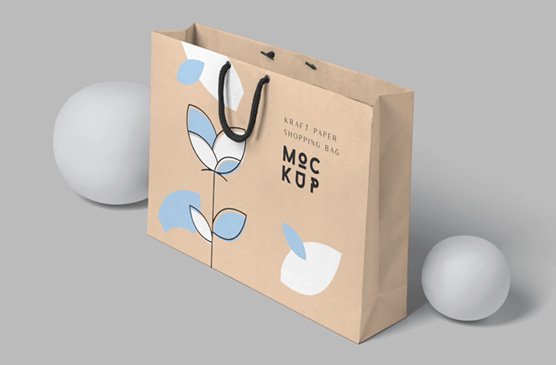 Kraft Paper Shopping Bag Mockup – Side Perspective View