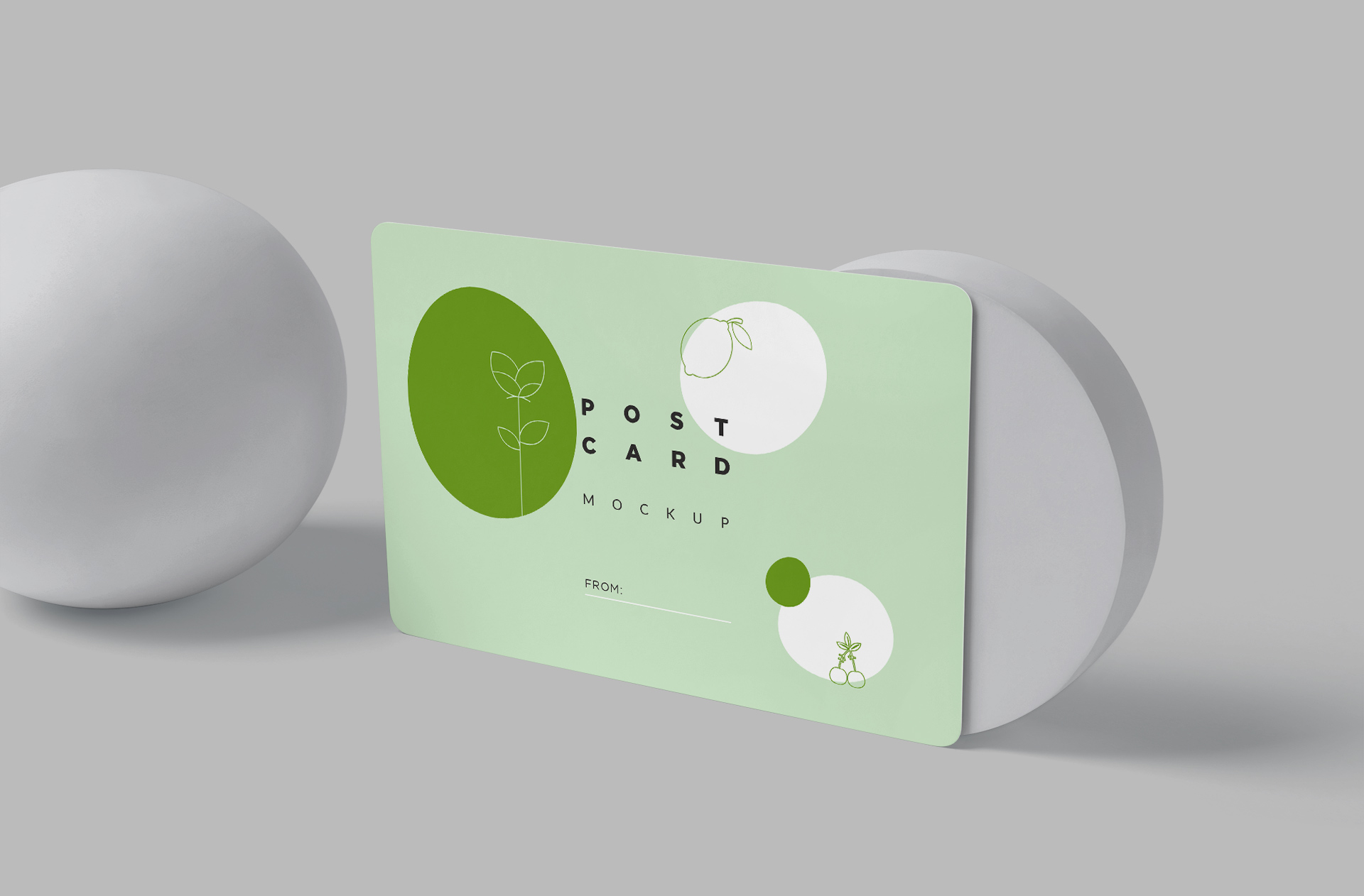 Creative Green Postcard Mockup with Floating Design