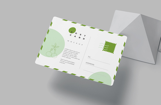 Green Minimalist Postcard Mockup with Back Layout